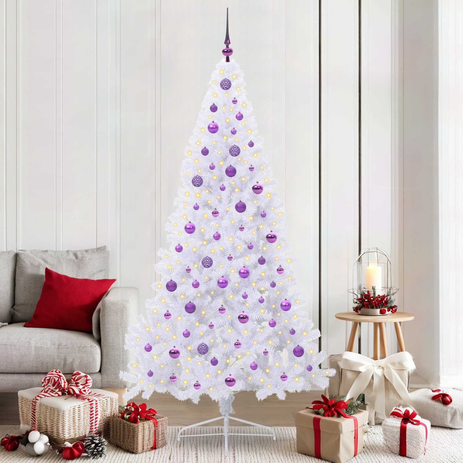 vidaXL Künstlicher Weihnachtsbaum Künstlicher Weihnachtsbaum Weiß 210 cm PVC und Stahl