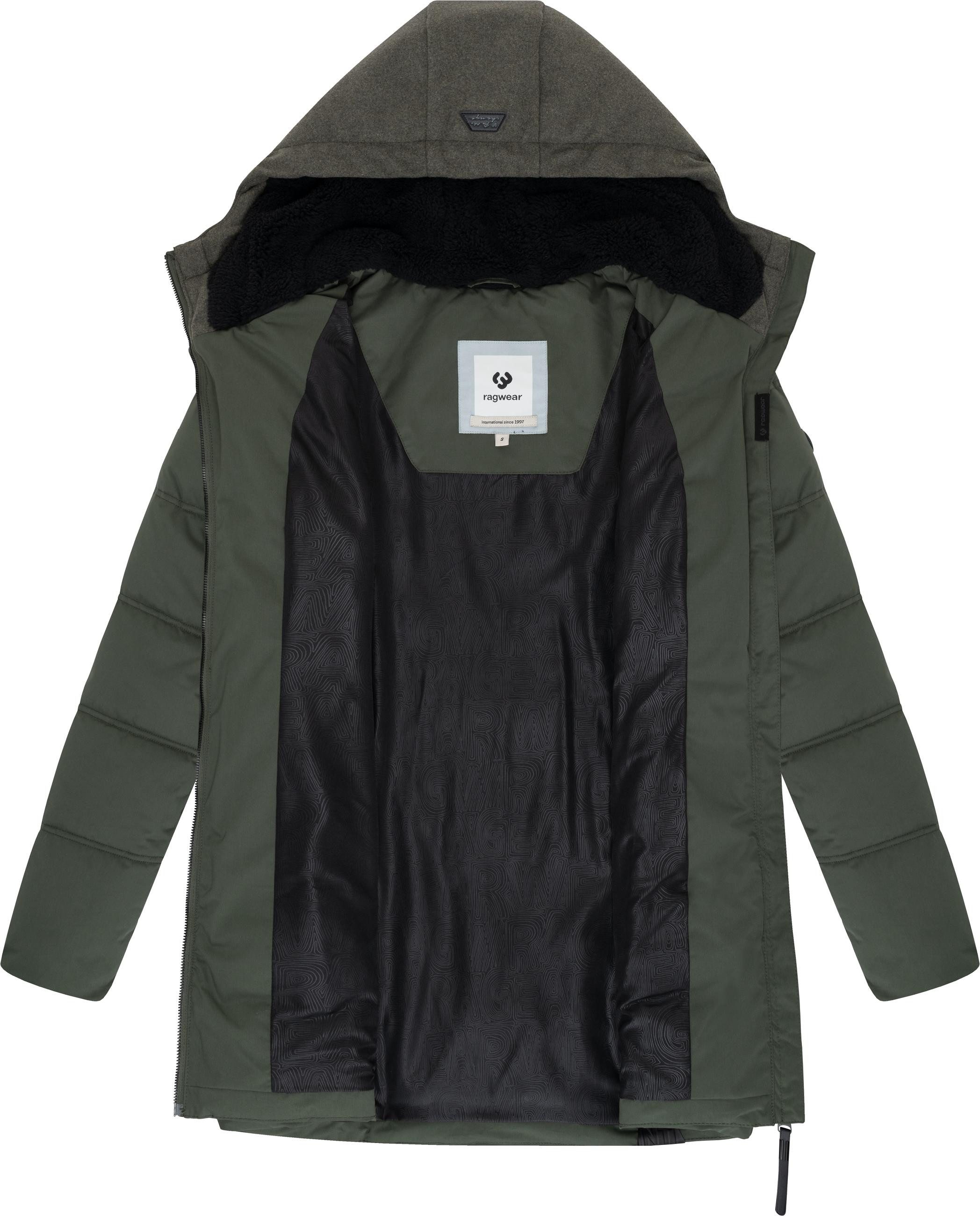 Ragwear Winterjacke Ashani Block Intl. stylischer Winterparka mit gefütterter Kapuze