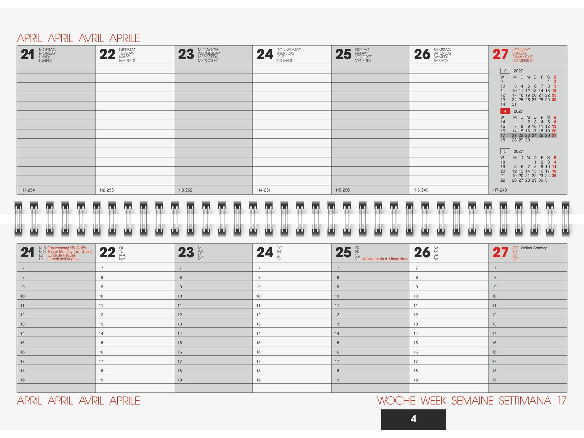 Baier & Schneider Querkalender Terminbuch 2027 Querformat 297x105 mm mit Stundeneinteilung, Monatstaben