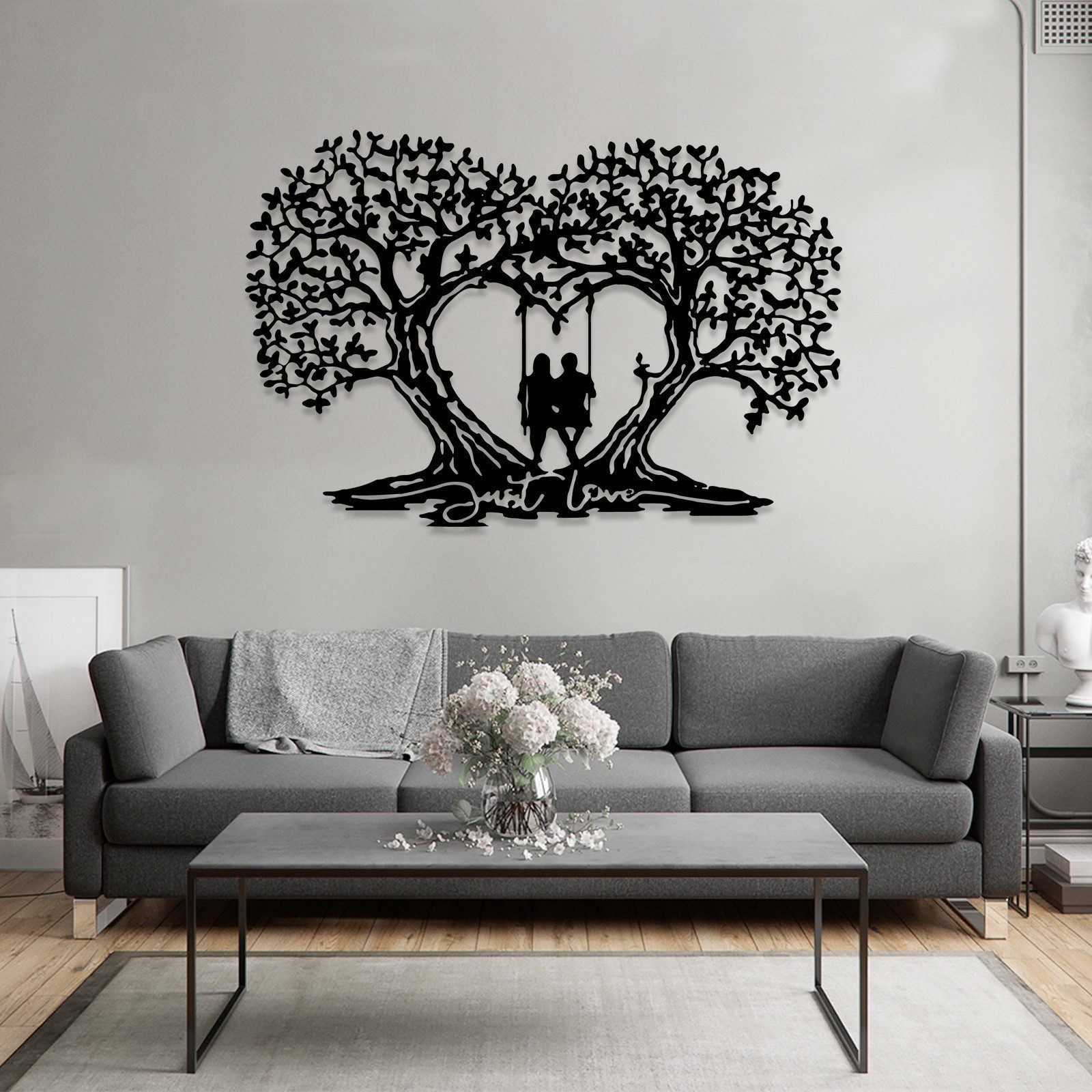 Jumpeak Wanddekoobjekt Paar Schaukel MetallKunst Wanddekoration, Liebesbaum günstig online kaufen