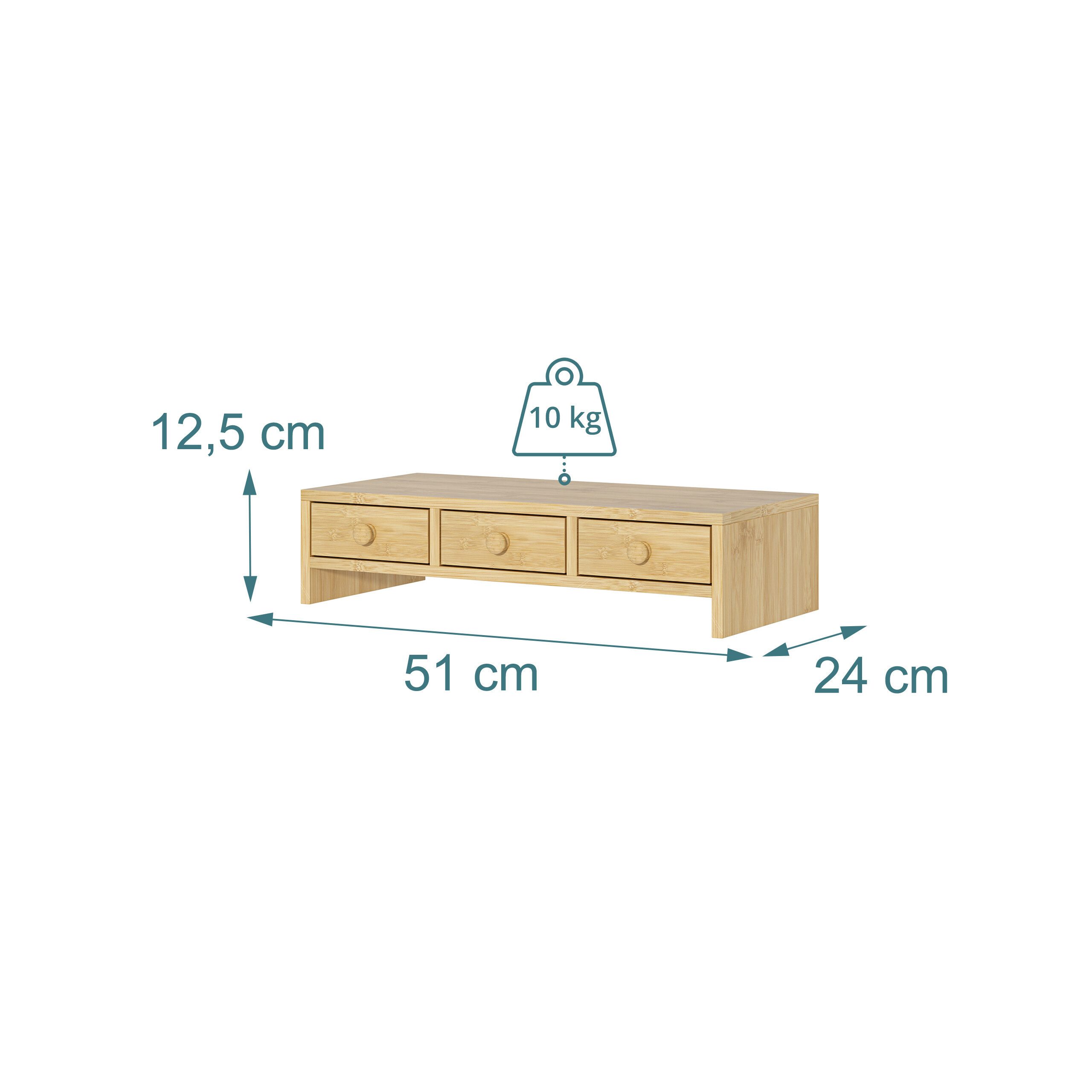 relaxdays Monitorständer mit 3 Schubladen, (1-tlg., Holzoptik) – Bild 4 von 5