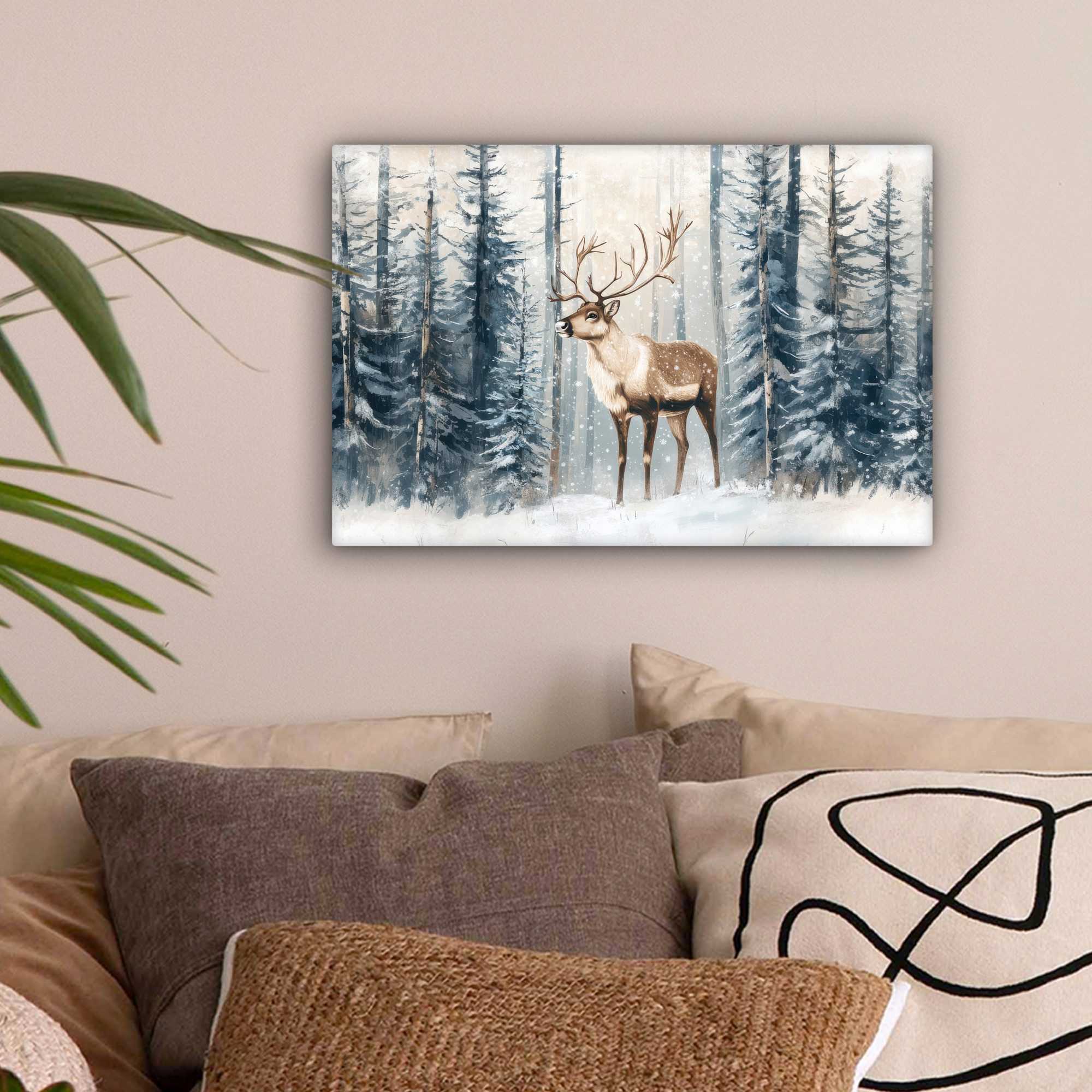 OneMillionCanvasses® Leinwandbild Rentier - Schnee - günstig online kaufen