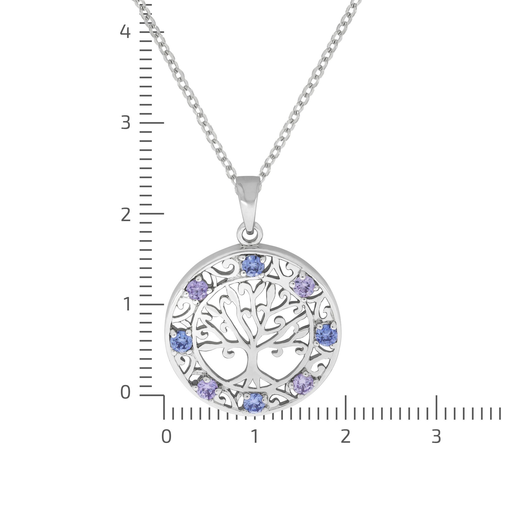 mit Anhänger 925/- rhodiniert Sterling Silber blau Zeeme Baum Kette lila Zirkonia