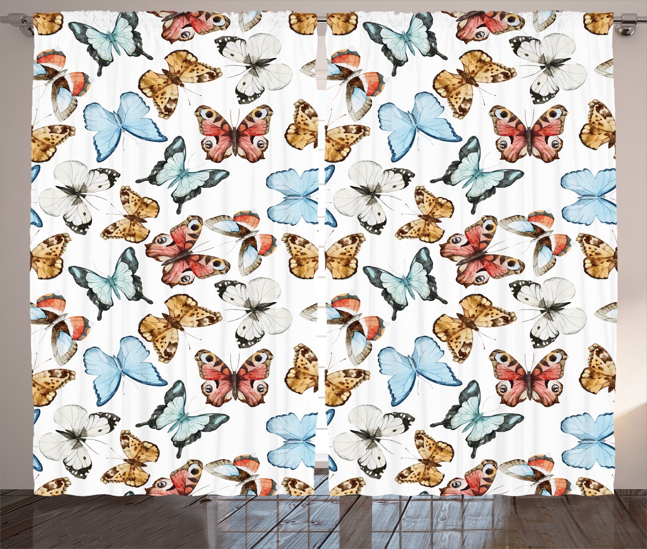 Gardine Schlafzimmer Kräuselband Vorhang mit Schlaufen und Haken, Abakuhaus, Bunt Bohemian Schmetterlinge