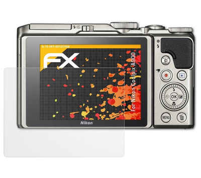 atFoliX Schutzfolie für Nikon Coolpix A900, (3 Folien), Entspiegelnd und stoßdämpfend