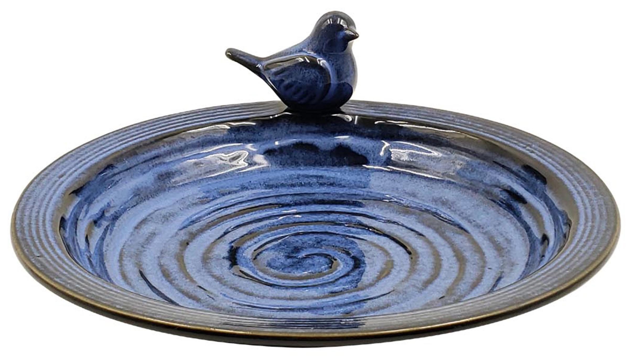 Dehner Vogeltränke Natura Vogeltränke Doppio, Ø 31.5 cm, Höhe 5 cm, aus Steinzeug gefertigt, Farbe blau