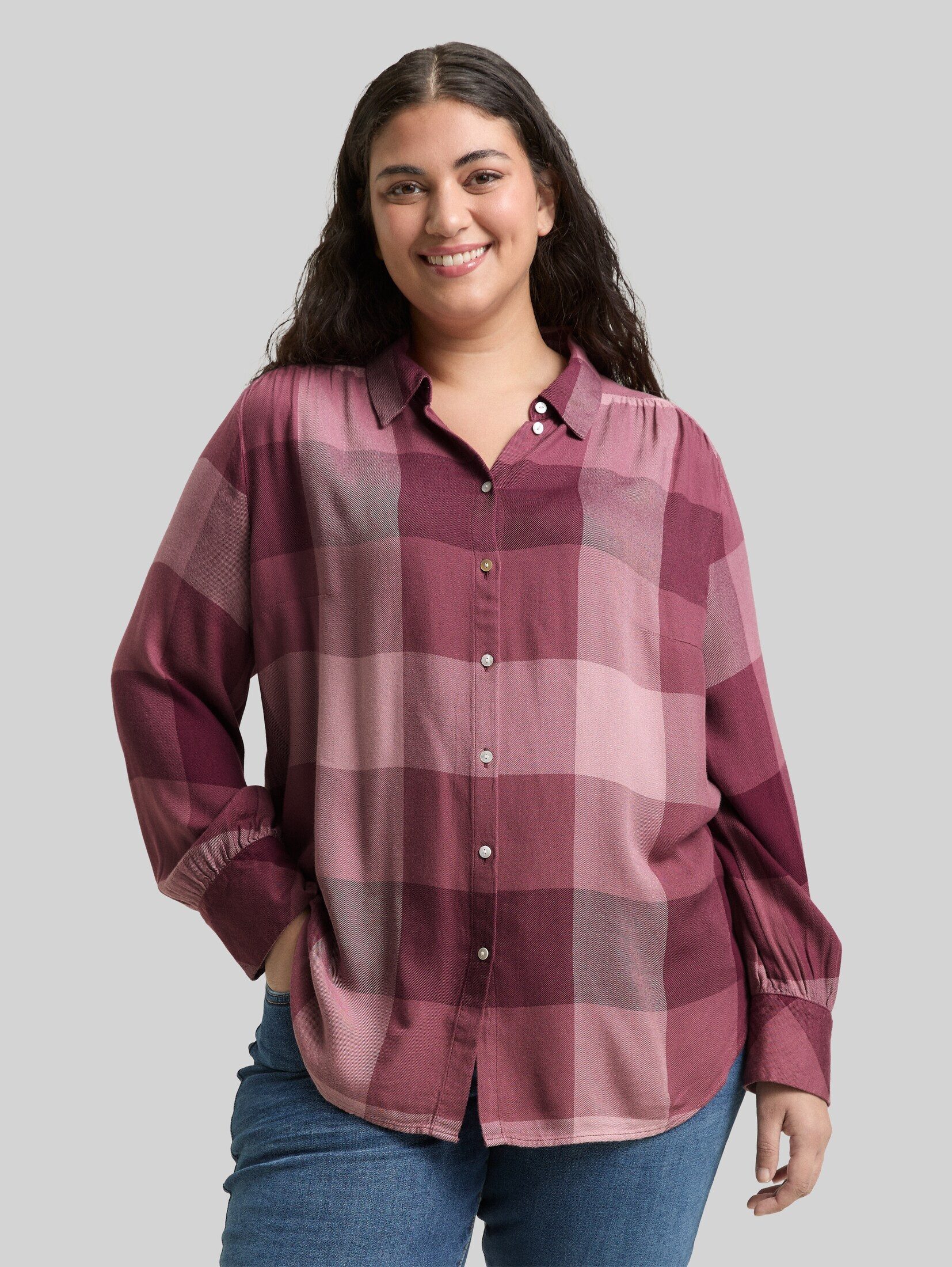 TOM TAILOR PLUS Langarmbluse Blusen & Shirts Plus Size - Hemdbluse mit Karomuster