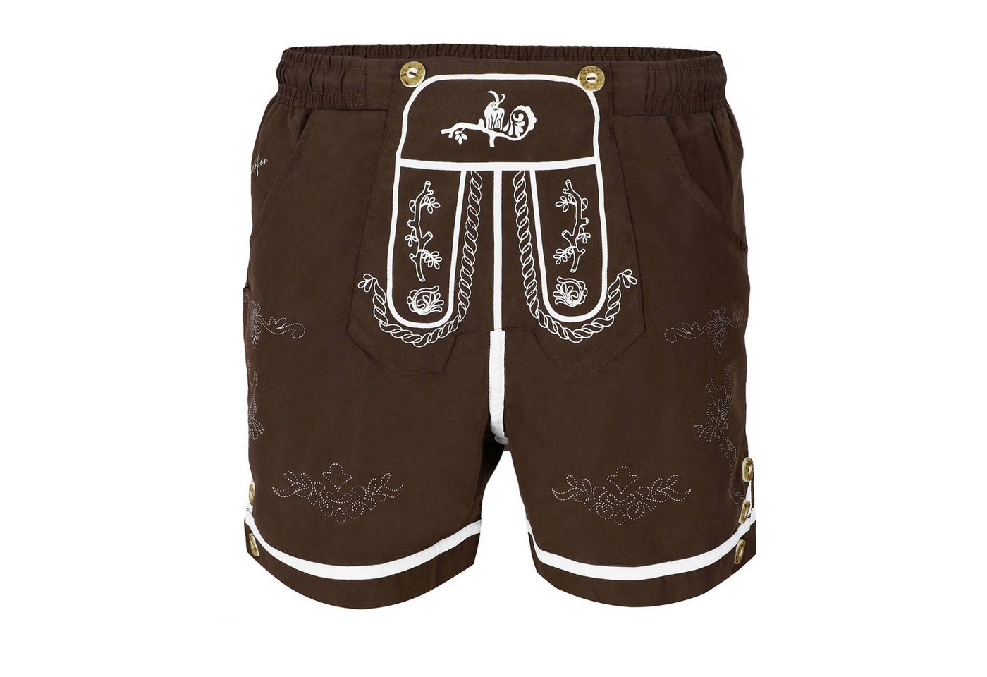 Steigenhöfer Manufaktur Trachtenhose Badehose Herren - Xaver - Lederhosen Look - Trachten Badehose Bequem mit Netzinnenhose - Umklappbarer Latz - Badeshorts mit Taschen