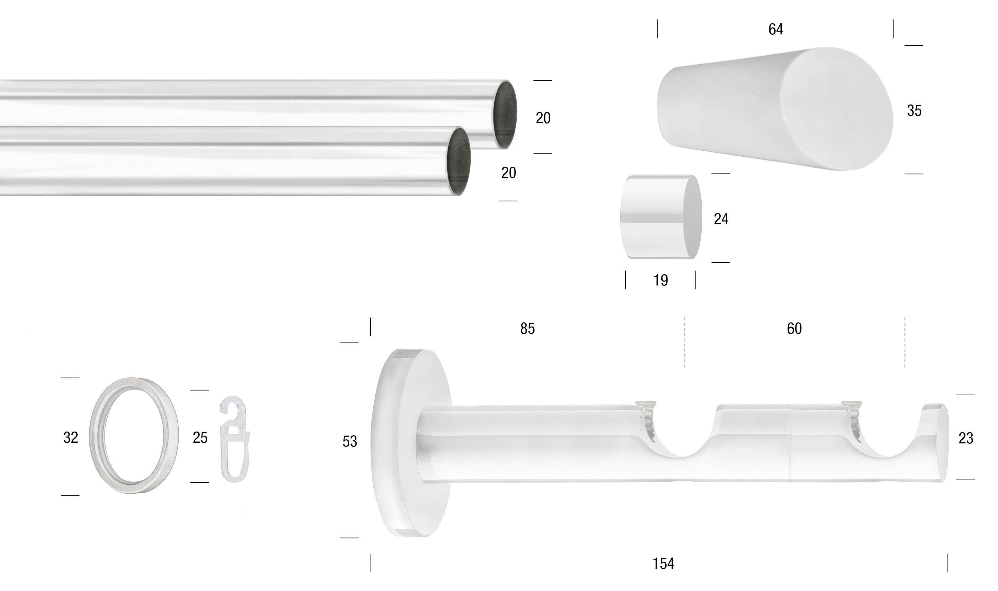 Gardinenstange »White Marbella«, GARESA, Ø 20 mm, 2-läufig, Wunschmaßlänge, inkl. je10 cm einen Ring + FH, Träger, Endknöpfe-kaufen