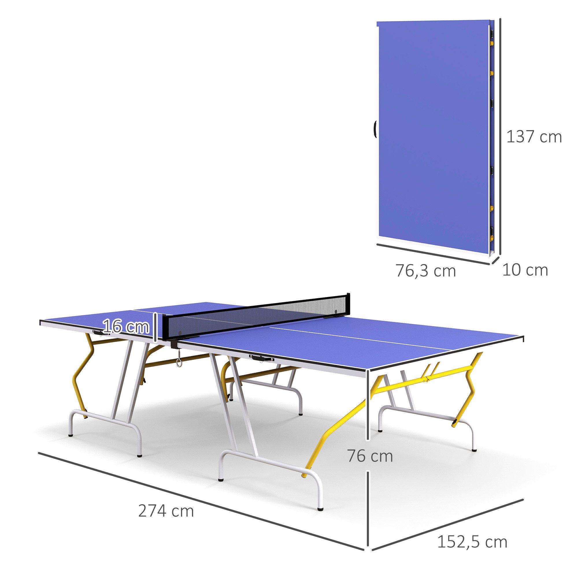 SPORTNOW Tischtennisplatte Klappbar, mit Tischtennisnetz, 2 Tischtennisschlägern, 3 Bällen (Tischtennistisch, 1-tlg., Spieltisch), mit Stahlrahmen, Blau
