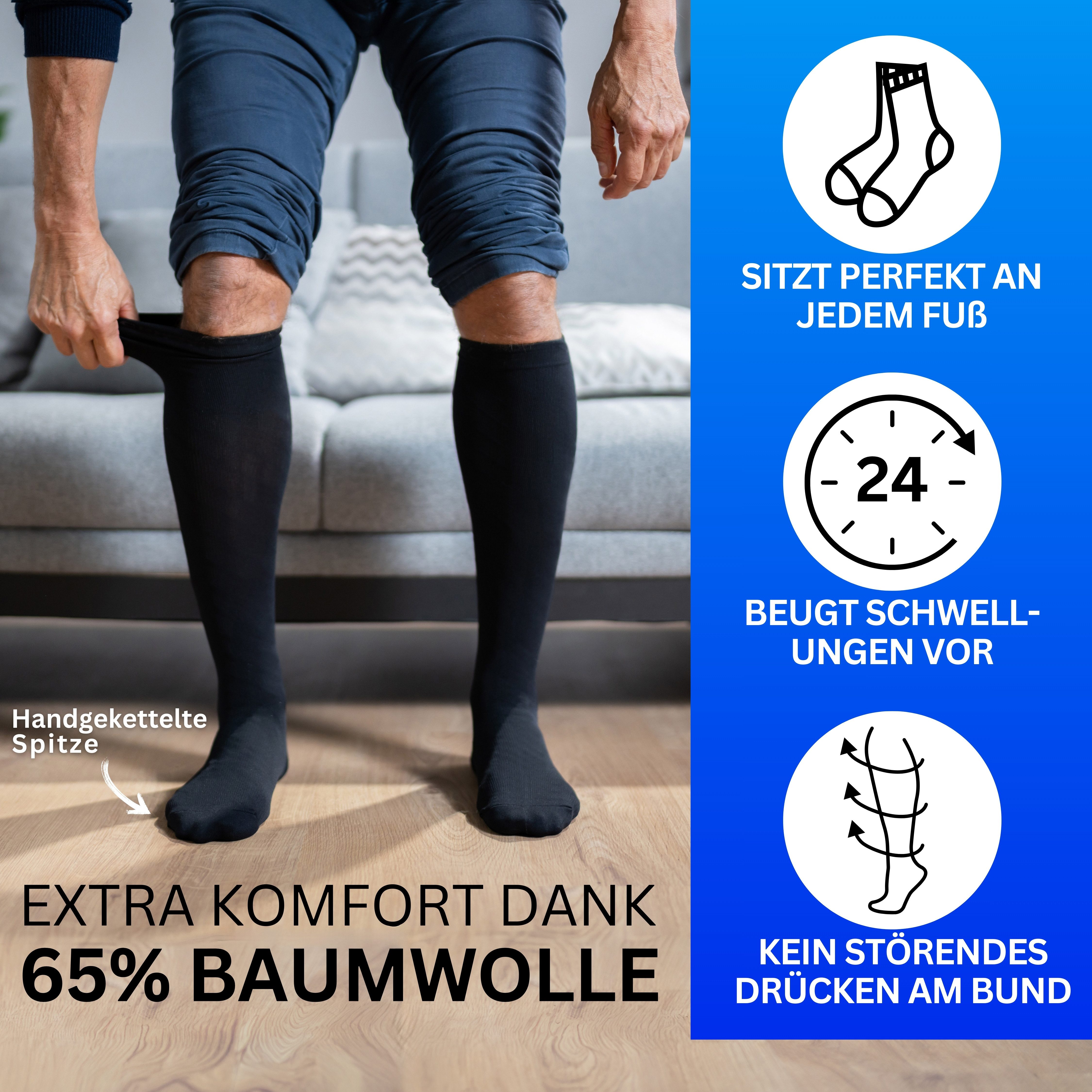 MEDOLY Kompressionsstrümpfe mit 65% Baumwolle, Reisestrümpfe (2 Paar) Stützstrümpfe mit Kompression