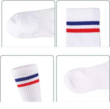 KIKI ABS-Socken Sportsocken, 4 Paar Soft Baumwollsocken 2 Stripes Retro Laufsocken