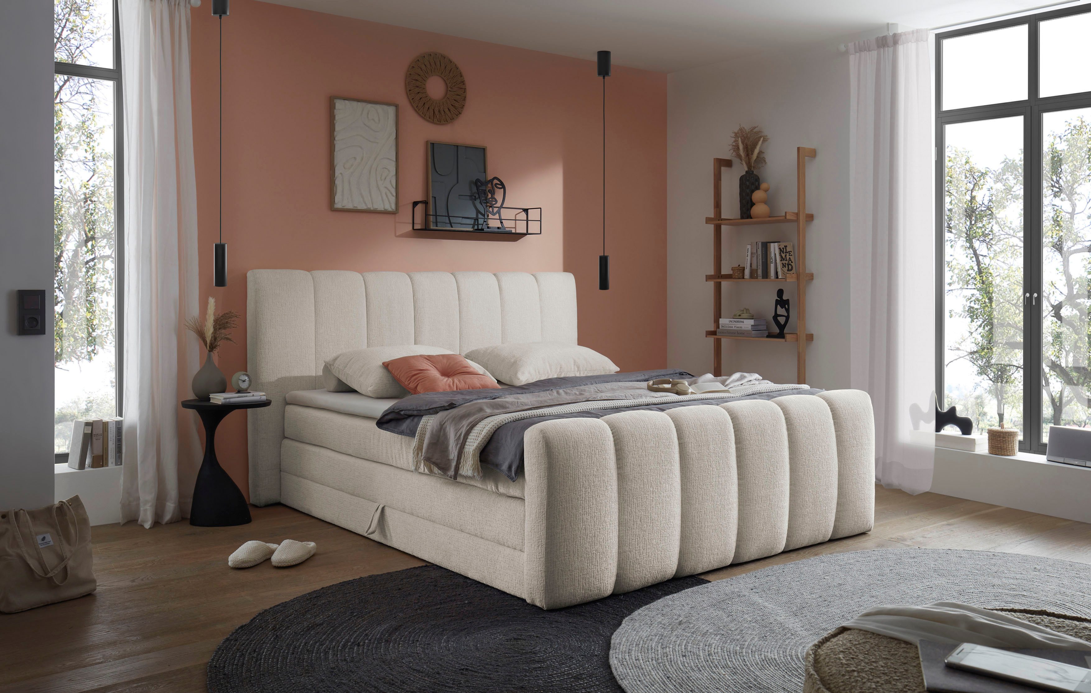 ED EXCITING DESIGN Boxspringbett Chuck in der Breite 180cm, inkl. Bettkasten, inkl. Tonnentaschen-Federkernmatratze & Kaltschaum-Topper