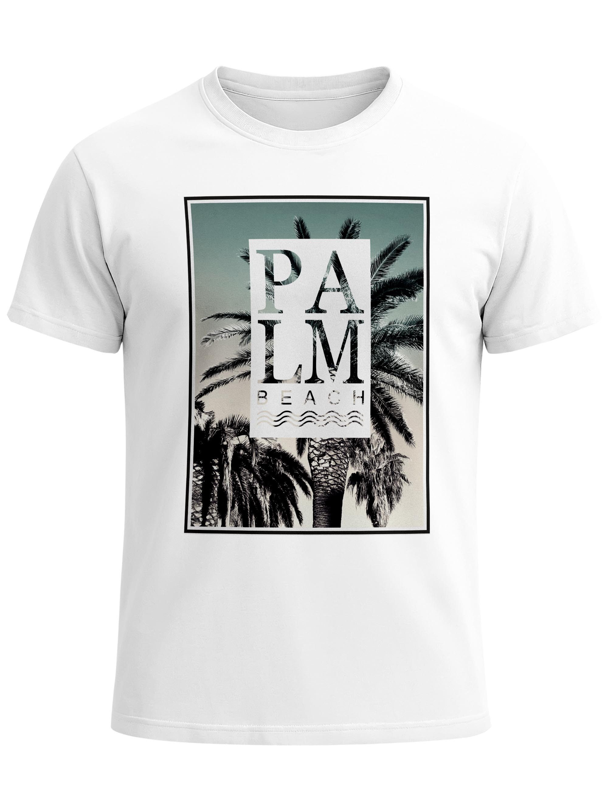 Neverless Print-Shirt Herren T-Shirt Palm Beach Palmen Wellen Sommer Sonne USA Amerika mit Print