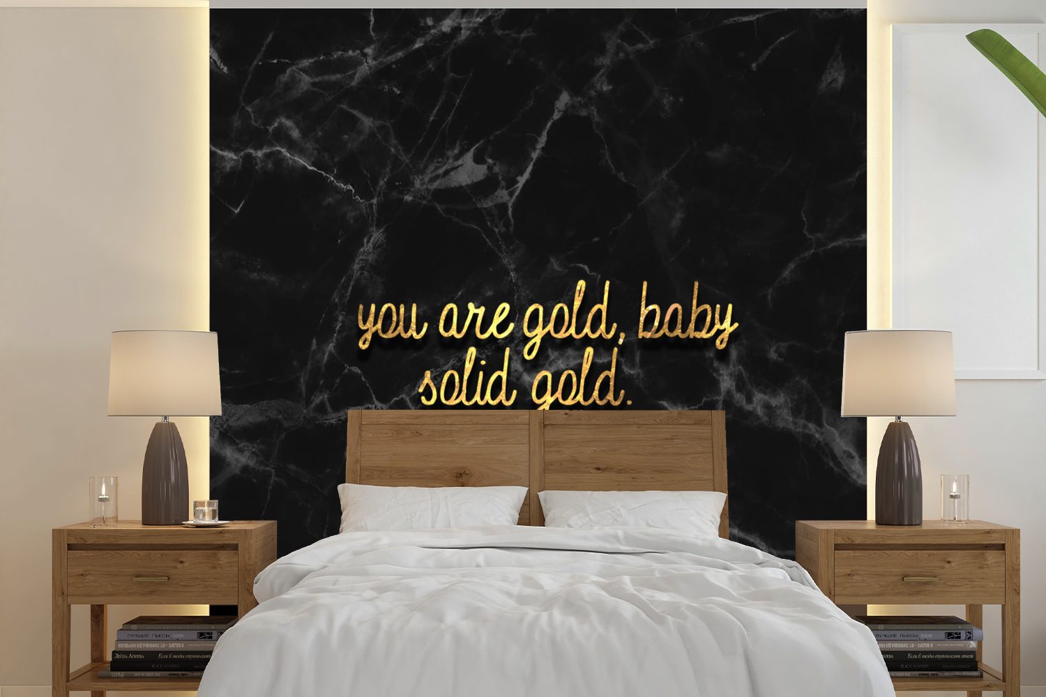 Wandtapete Fototapete Zitate Wohnzimmer Gold - St), bedruckt, - - für oder Vinyl Tapete MuchoWow Schwarz, Matt, Schlafzimmer, (5 Marmor