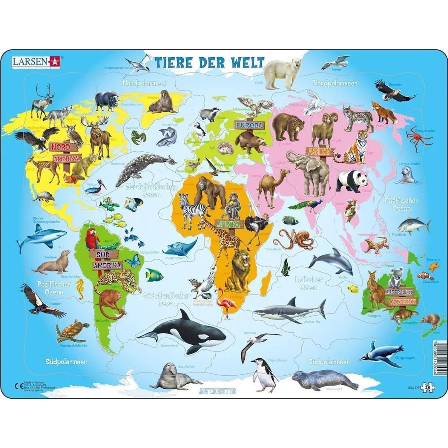 Media Verlag Puzzle Tiere der Welt (Kinderpuzzle), 29 Puzzleteile