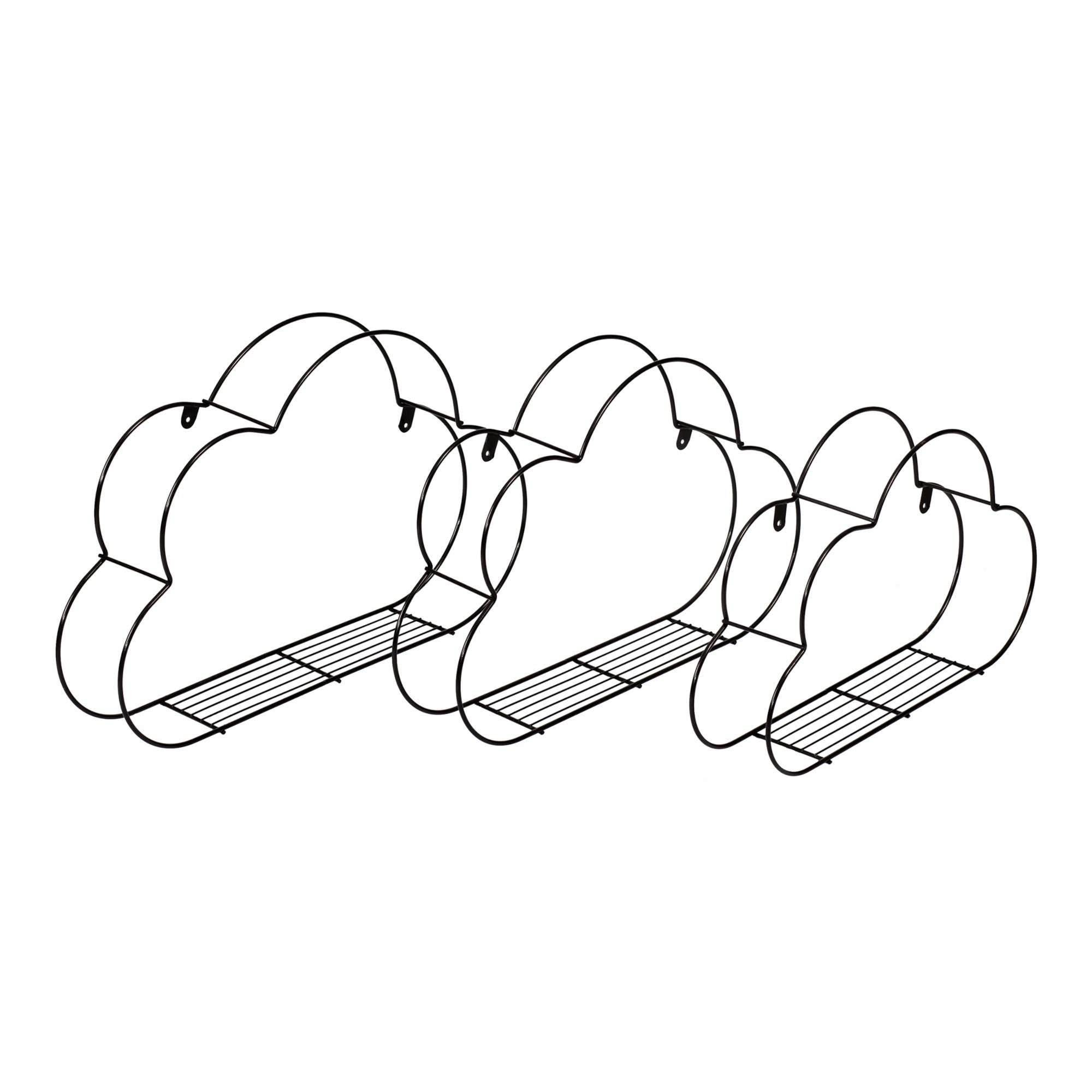 Wandregalset Wolkenform in im Set aus 3er Schwarz Metall Wandregal, en.casa »Tønder«