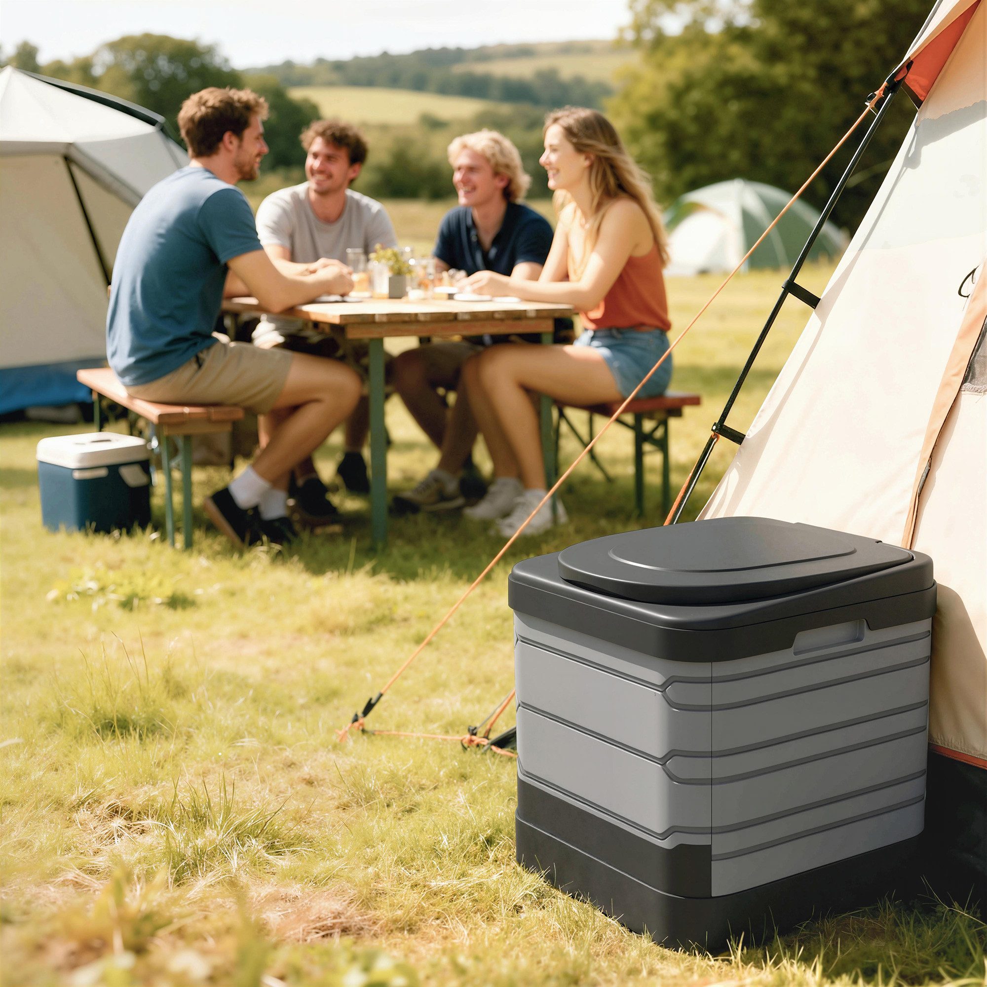 Outsunny Campingtoilette Falttoilette mit 12 Gerinnungspulver-Päckchen, 12 Entsorgungsbeuteln, (Faltbare Reisetoilette, 1-St., Trockentrenntoilette), für Camping, Wandern, Reisen, Grau