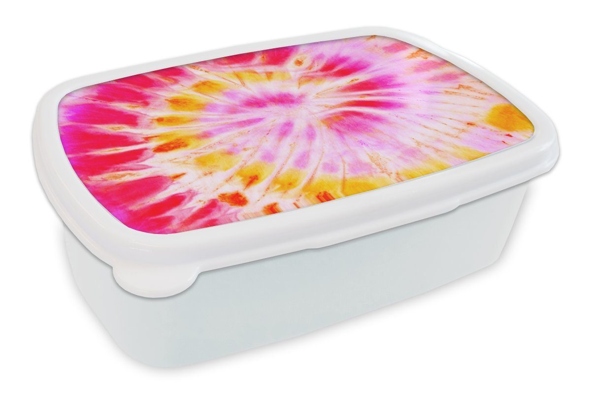 MuchoWow Lunchbox Sommer - Krawattenfärbung - Farben, Kunststoff, (2-tlg), Brotbox für Kinder und Erwachsene, Brotdose, für Jungs und Mädchen weiß