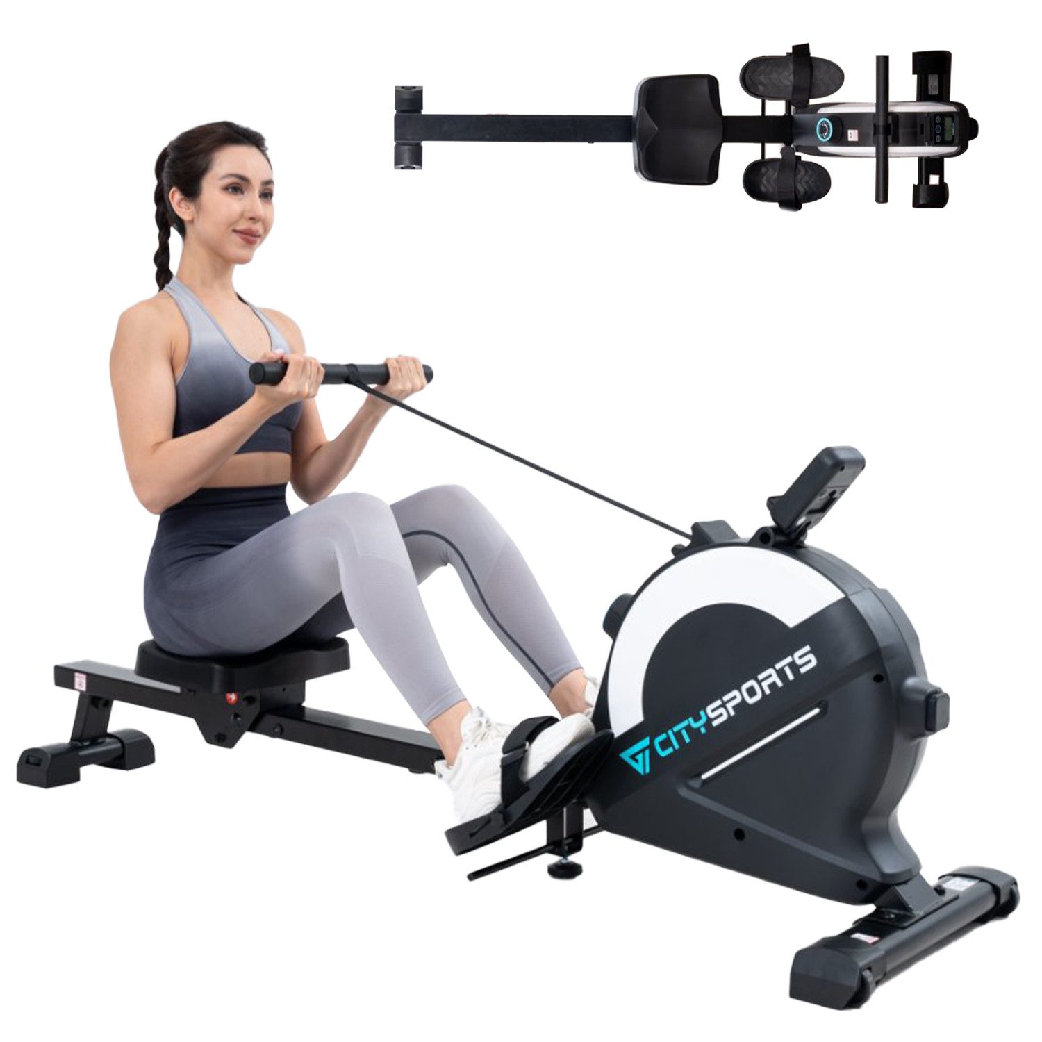 CITYSPORTS Rudergerät HC1 PRO Leises Magnetisches Rudergerät für Zuhause (Mit 16 Widerstandsstufen), Mit LCD-Monitor, max 120kg,Handyhalterung, geräuscharmes Gleiten
