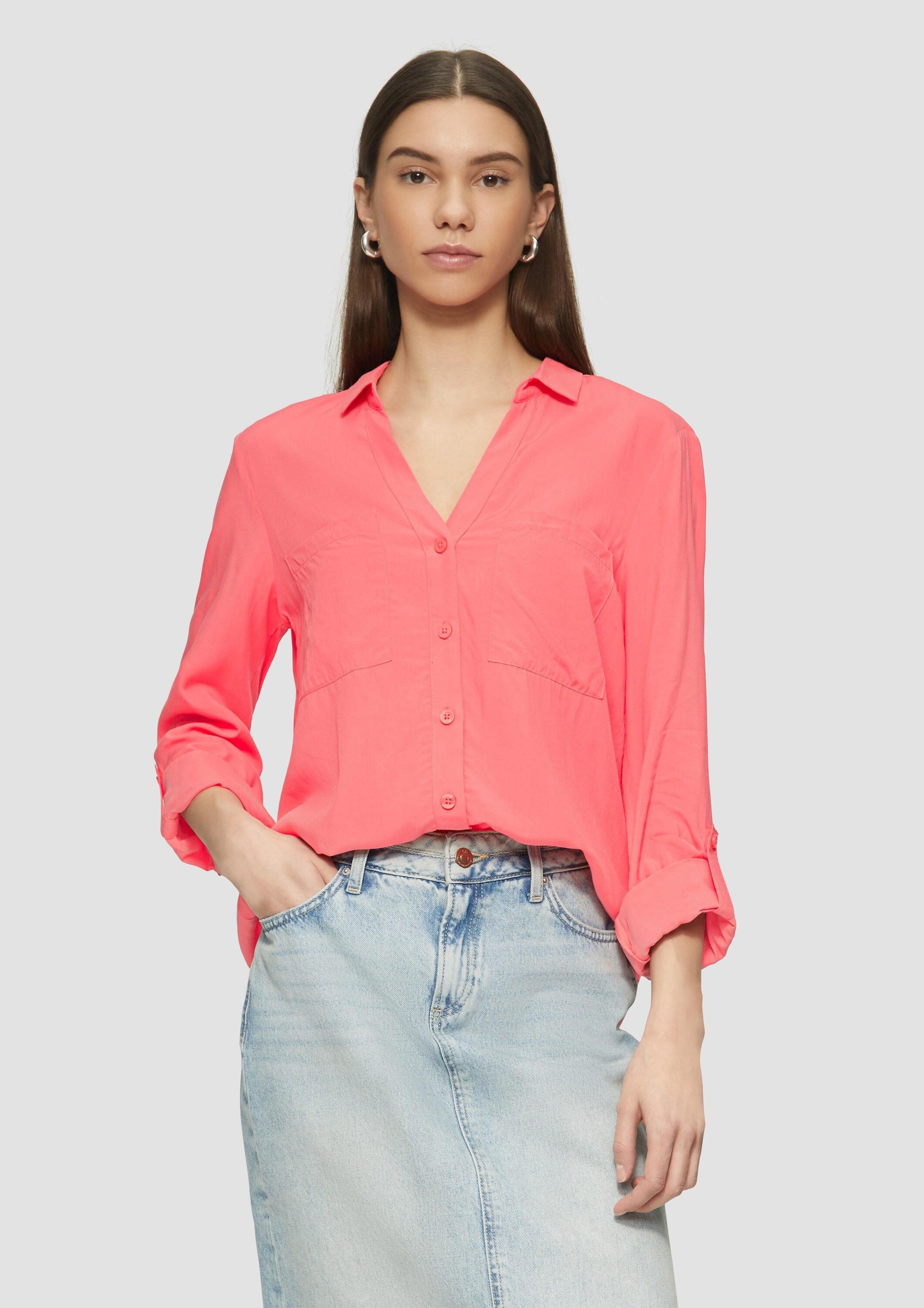 QS Langarmbluse Bluse Viskosebluse mit Turn-up und aufgesetzten Taschen günstig online kaufen