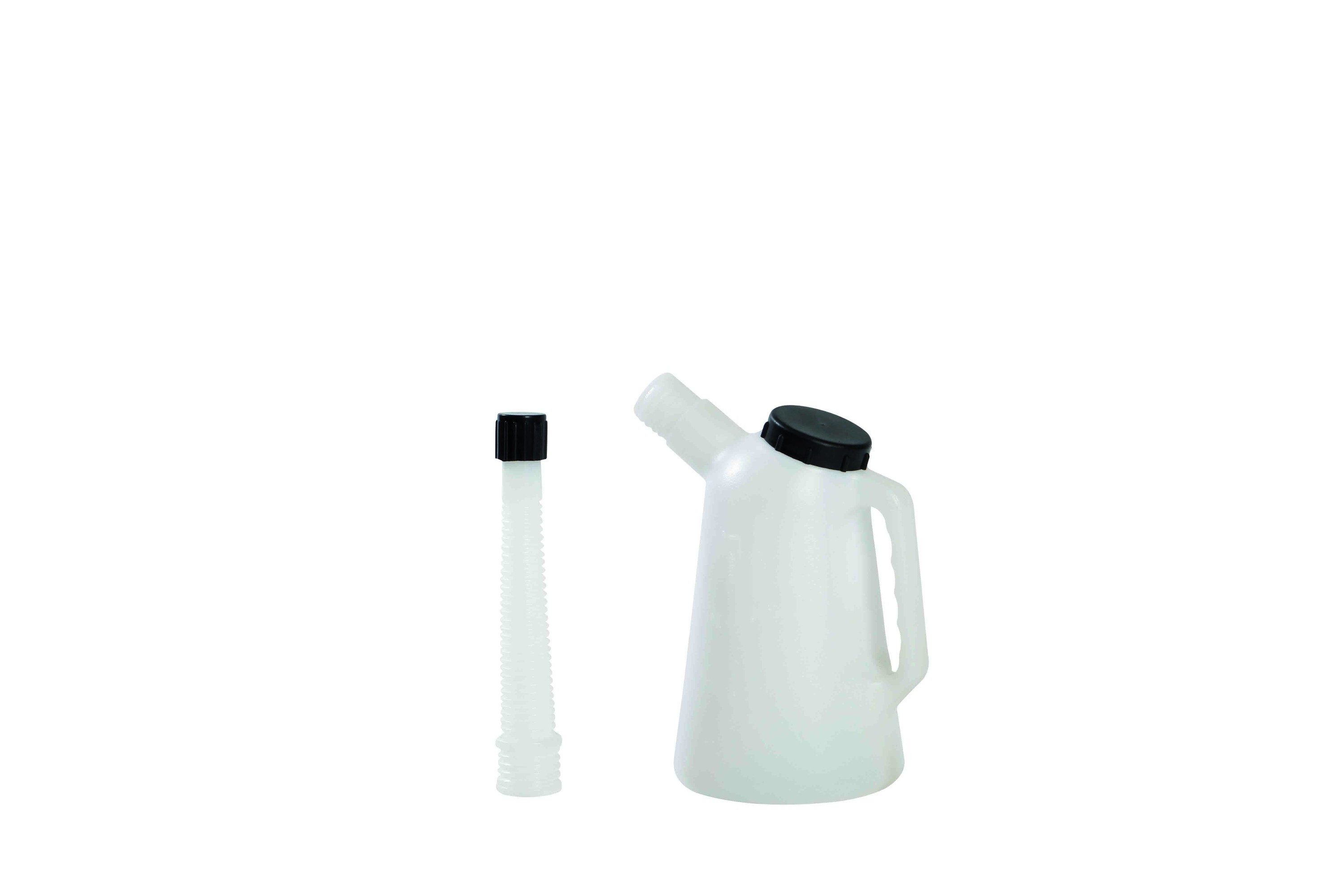 IWH Kanne Mess- und Vorratskanne 1 Liter transparent mit flexiblem Auslaufrohr, 1 l, verschraubbarer Deckel flexibles Auslaufrohr