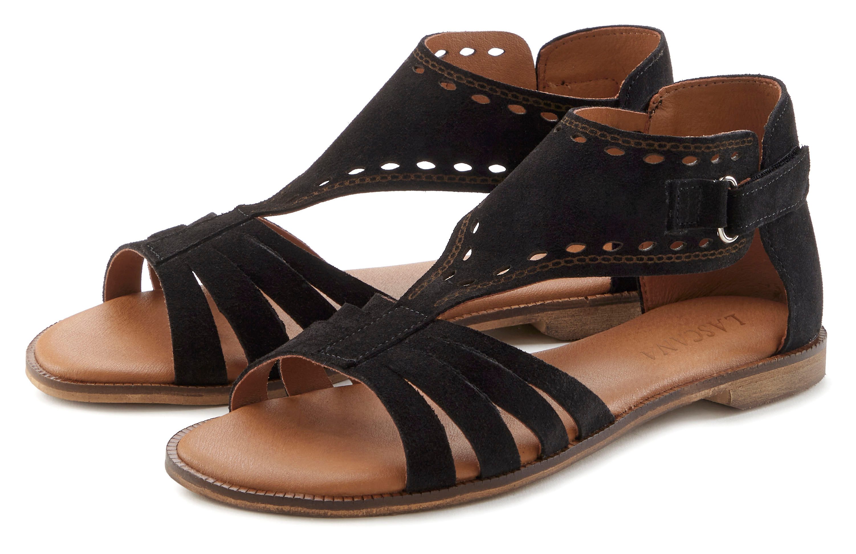 LASCANA Sandale Sandalette, Sommerschuh aus hochwertigem Leder mit kleinen Cut-Outs