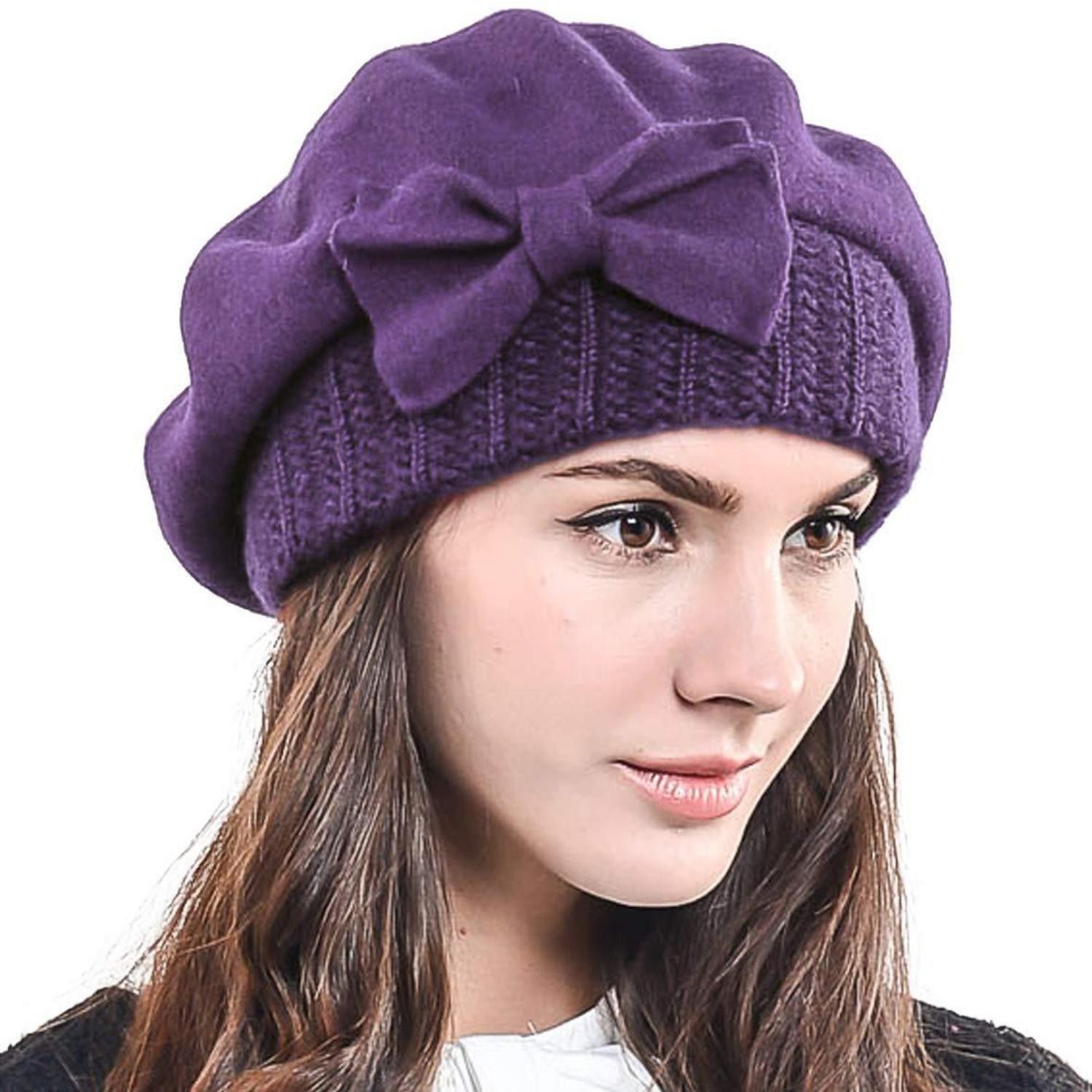 LuxusKollektion Baskenmütze Barette Damen 100% Wolle Lila (1-St)