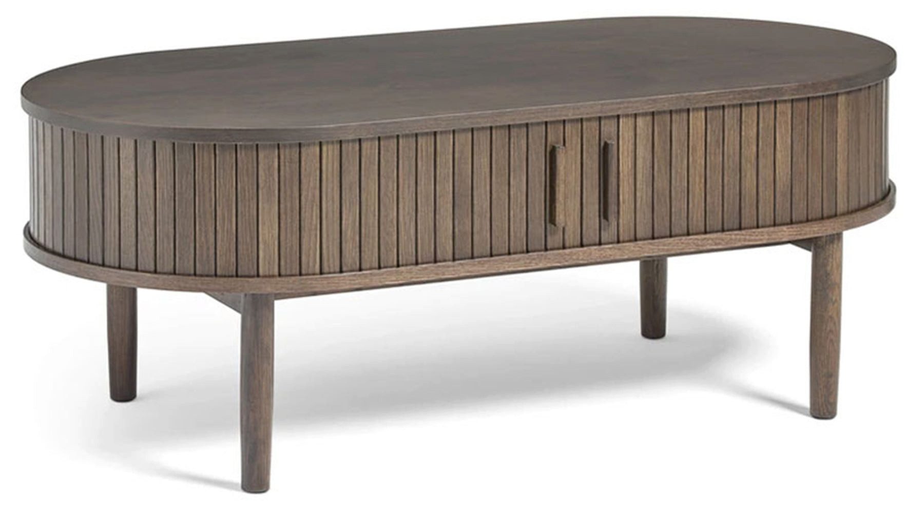 Selsey Couchtisch META, Ovaler Couchtisch mit Lamellenfront, dunkle Eiche