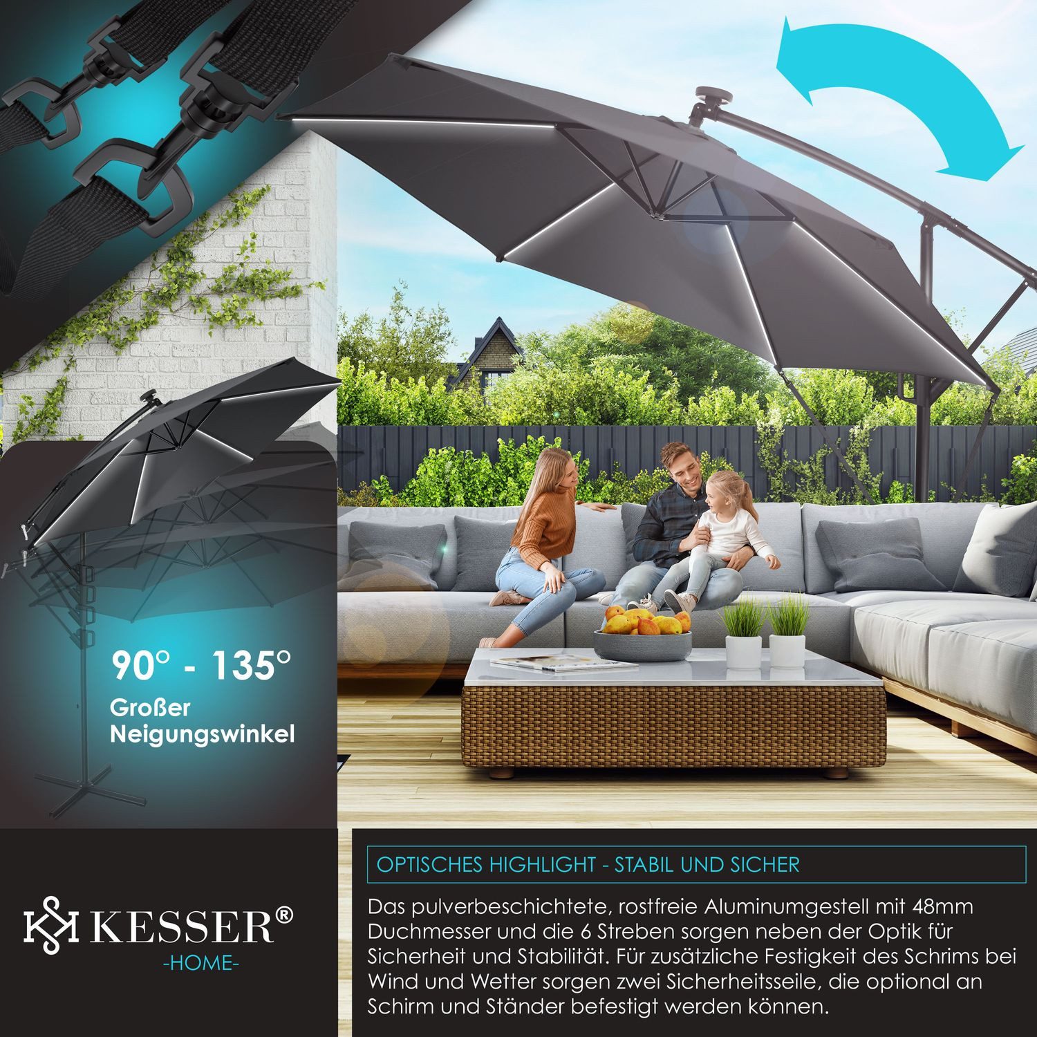 KESSER Ampelschirm, Alu Ampelschirm LED Solar günstig online kaufen