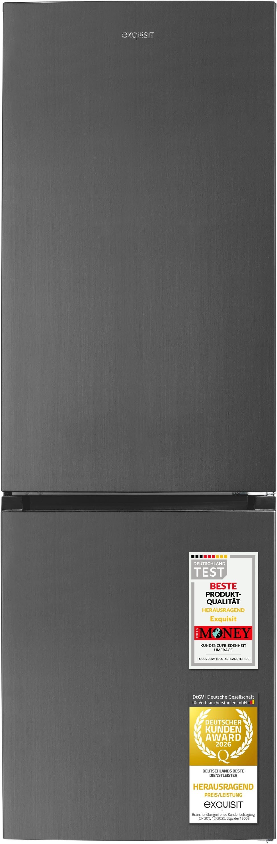 exquisit Kühl-/Gefrierkombination KGC400-130-NF-040D inoxlook-az, 186 cm hoch, 60 cm breit, Humidity Box für optimale Feuchtigkeitsregulierung & kein Abtauen mehr