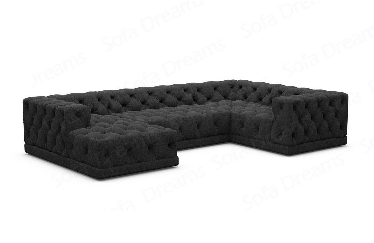 Sofa Stoff Dreams Wohnlandschaft U Chesterfield Stil Loungesofa, Palma schwarz99 Polster Stoffsofa Strukturstoff Form Sofa Modern,