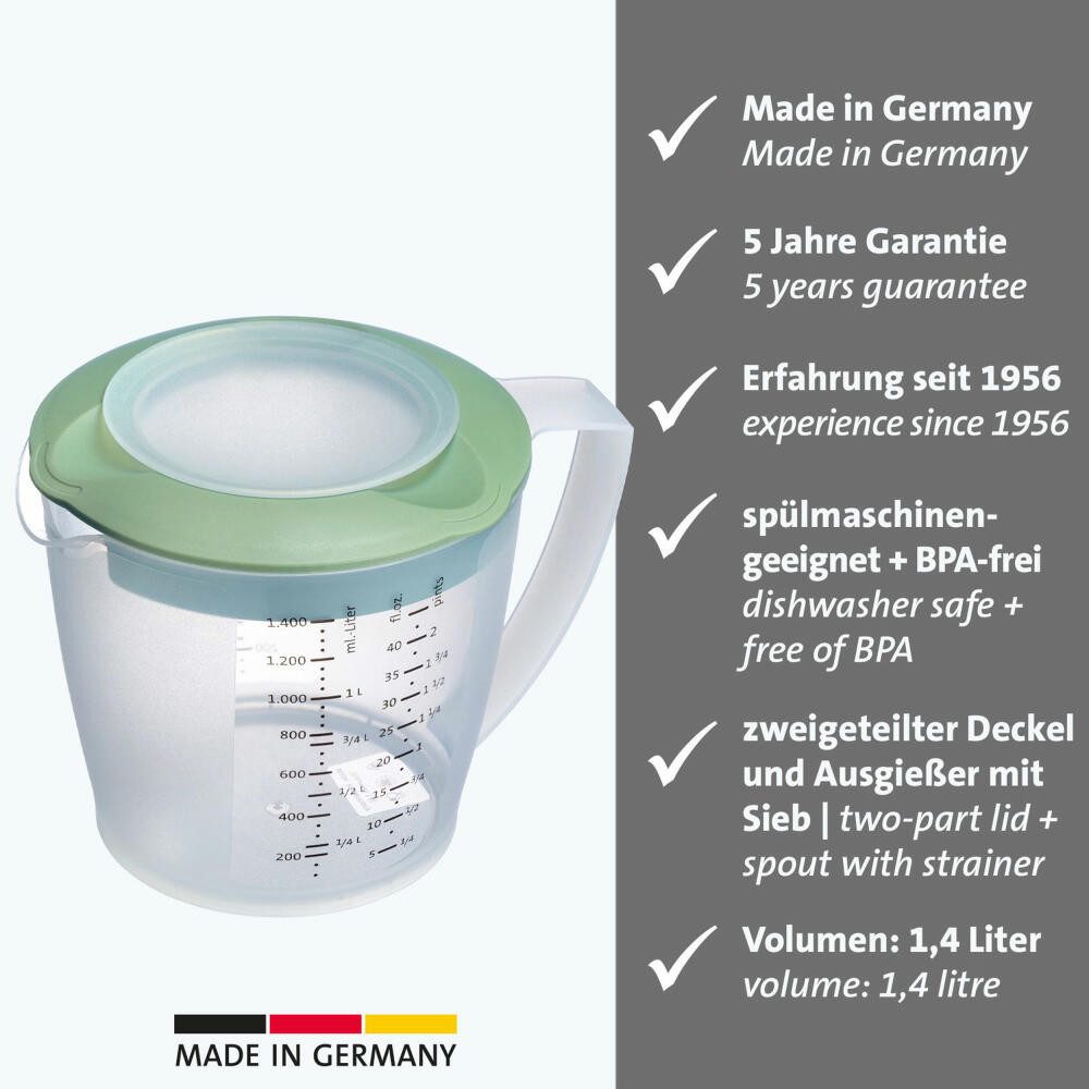 WESTMARK Rührschüssel mit Spritzschutz, Deckel und Ausgießer, Kunststoff, Füllvolumen: 1,4, PP