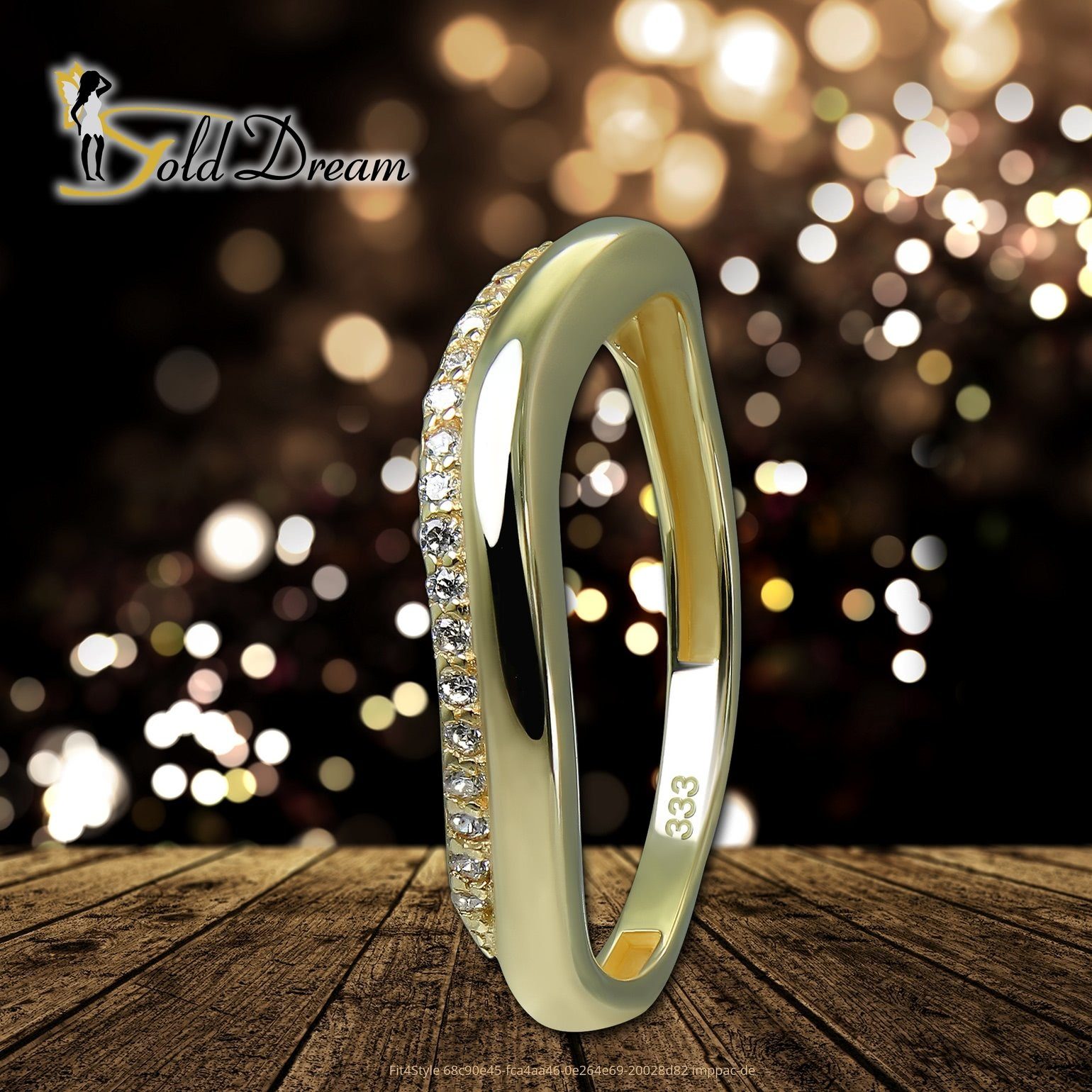 gold, - Ring Damen (Fingerring), 8 Zirkonia GoldDream Farbe: 333 Welle Karat, Welle Goldring Ring Gelbgold Gr.56 weiß Gold GoldDream