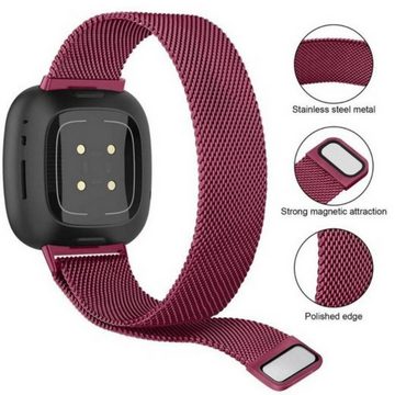 SmartUP Smartwatch-Armband Für Fitbit Versa 3 Magnetisches Edelstahl Armband Milanese, Atmungaktiv, zeitloses Design, stufenlos verstellbar