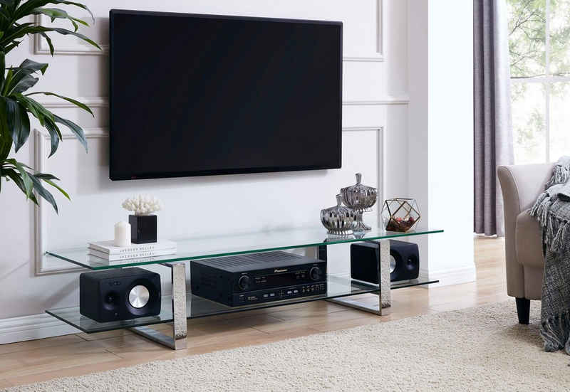 Leonique TV-Board »Colmar«, mit zwei Glasablageflächen Klarglas oder weiß Marmoroptik, Fernsehtisch mit Chromgestell