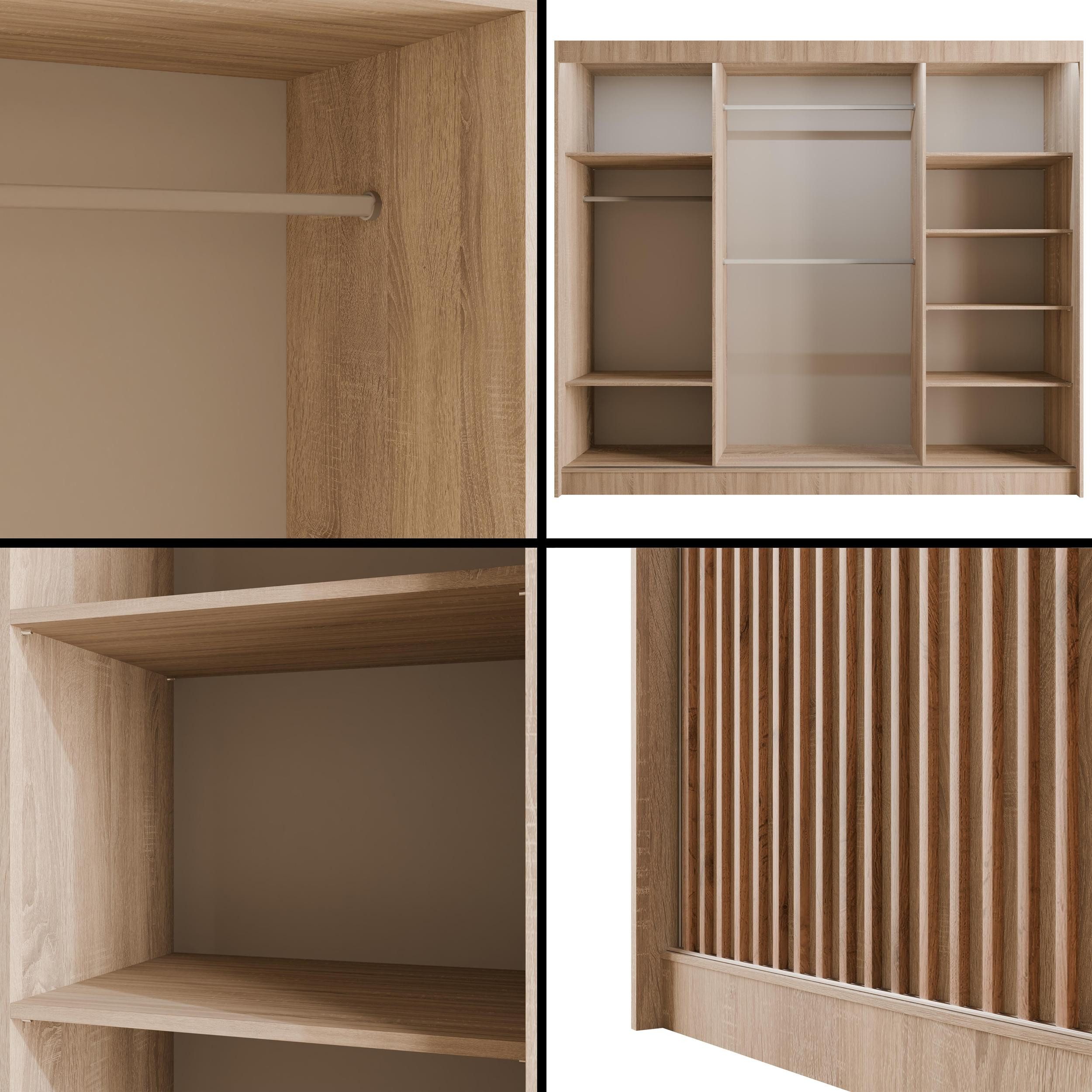 ALTDECOR Schiebetürenschrank VILANv2 (Kleiderschrank Garderobenschrank mit viel Stauraum Moderner Schrank) Vielseitiger Schwebetürenschrank LED Beleuchtung Lame – Bild 4 von 5