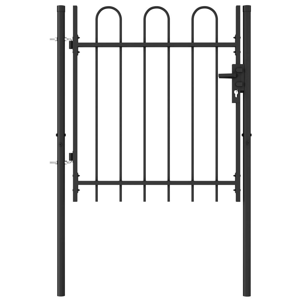 vidaXL Gartentor Zauntor Einzelflügel Gewölbte Spitze Stahl 1 x 1 m Schwarz