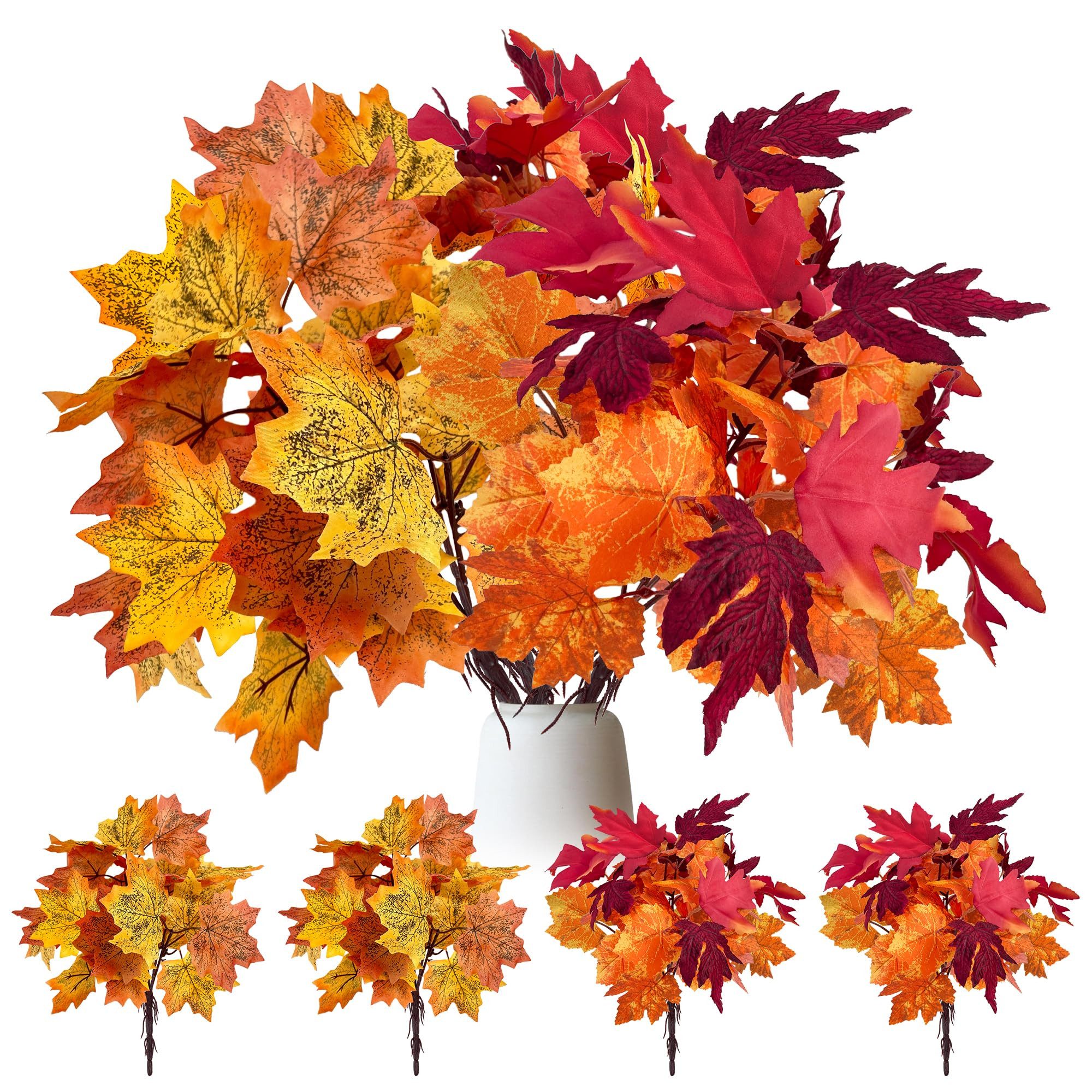 Kunstblumenstrauß 4 Bündel Künstliche Herbststrauß Ahorn Blätter Zweige Herbstzweige, Bomiclss, Kunstpflanzen Herbst für Erntedankfest …
