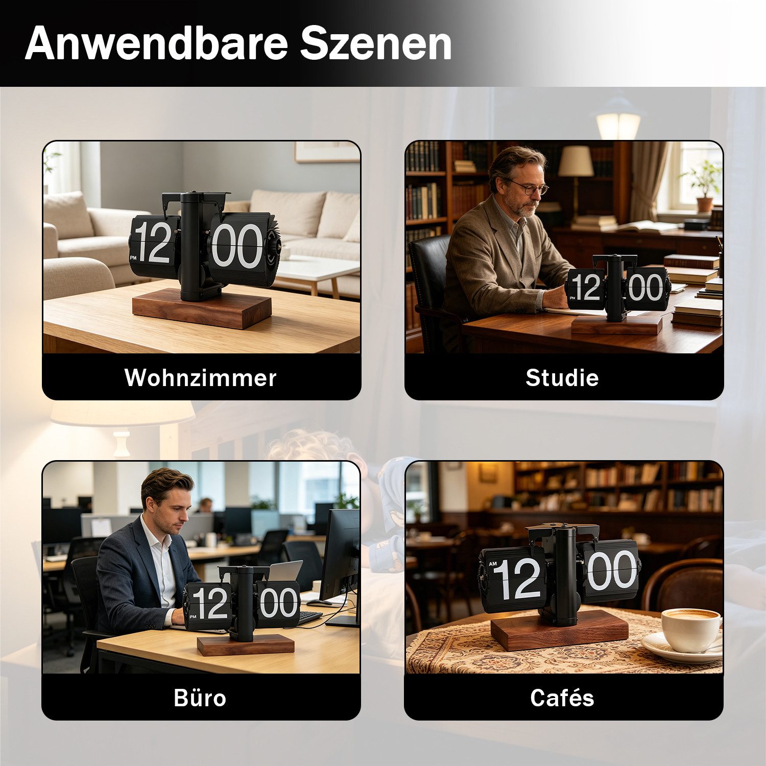 AKKEE Tischuhr Pendeltischuhr Retro Digital Flip Down Uhr Mit stabilem Standfuß automatisches Drehen, mechanische Schreibtischuhr – Bild 4 von 5