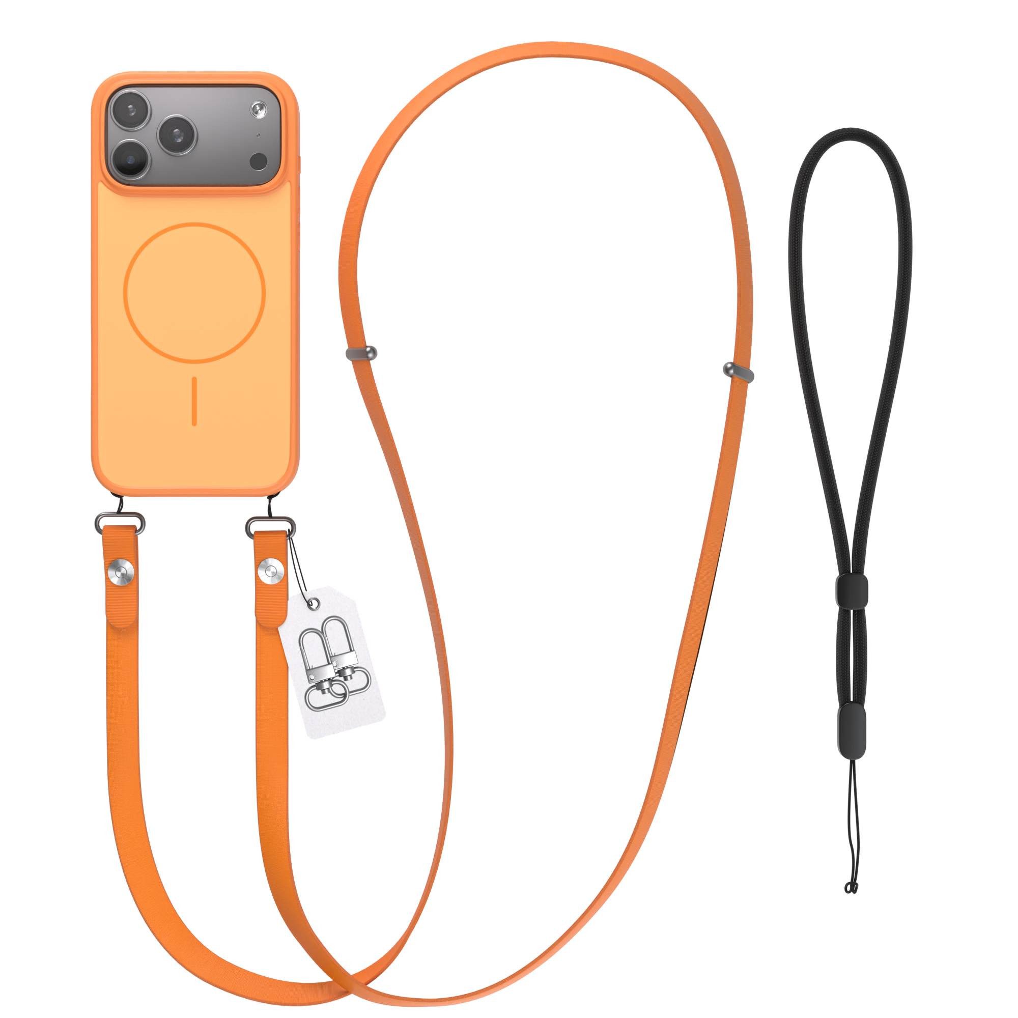 EAZY CASE Handykette Outdoor Case Thin MagSafe mit Band für Apple iPhone 17 Pro Max 6,9 Zoll, Hülle mit Slim MagSafe Ring, Magnetkette und starkem Schutz in Orange