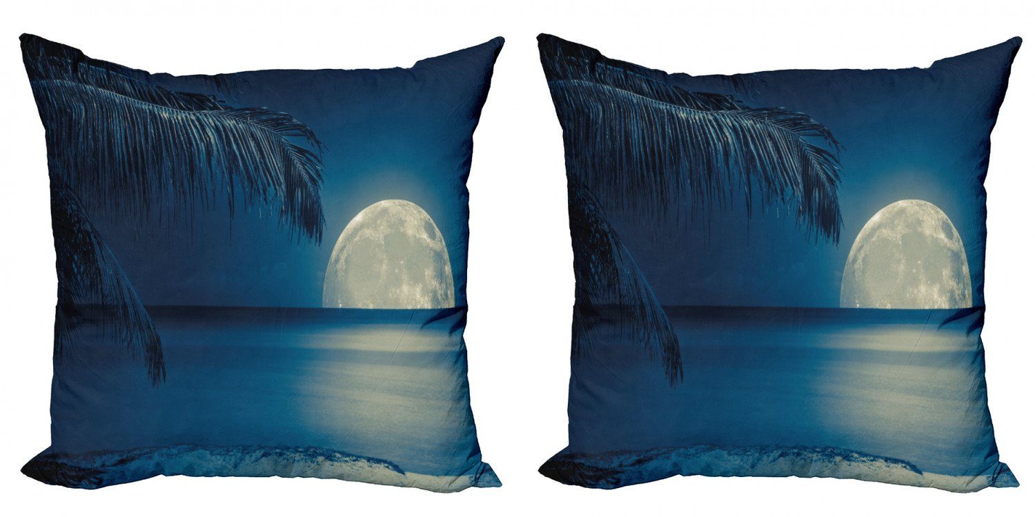 Kissenbezüge Modern Accent Doppelseitiger Digitaldruck, Abakuhaus (2 Stück), Mond Blaue tropische Strand-Bild