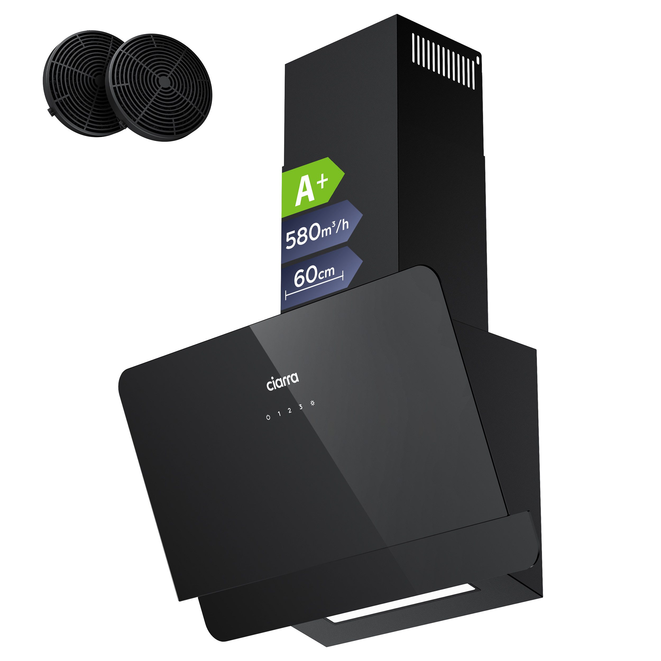 CIARRA Kopffreihaube VM6765CB VM6765CB, A+ 580 m³/h Dunstabzugshaube 60cm Touch-Steuerung Abzugshaube