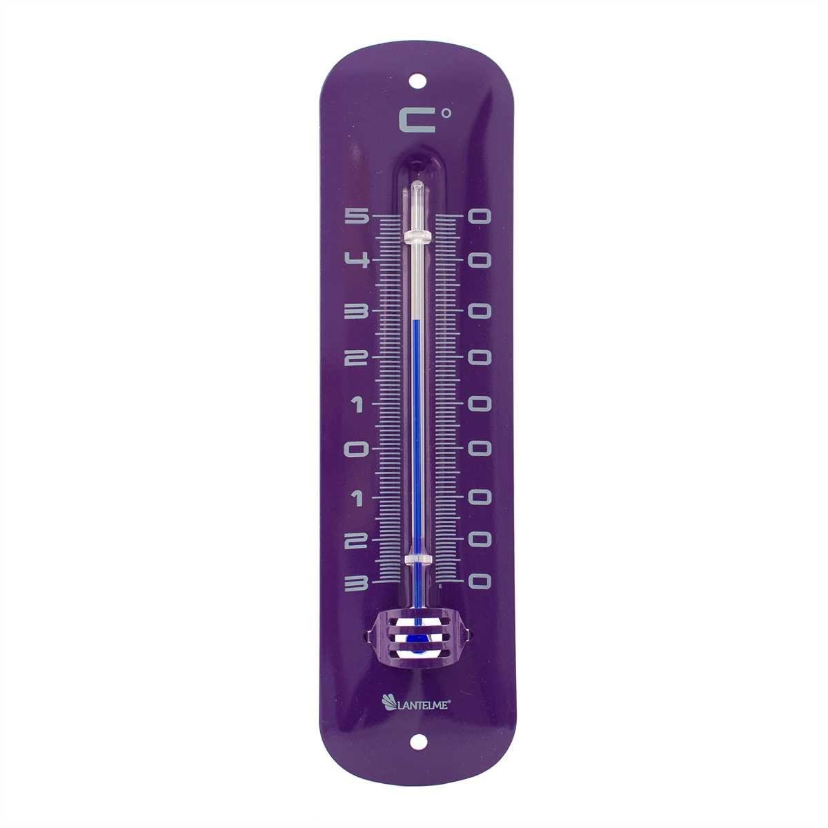 Lantelme Gartenthermometer Metall Retro Look Auswahl 6 Farben Thermometer für Garten Außen Innen, Temperaturanzeige -30 bis 50°C, 19cm Lang, Auswahl aus Farben gelb, grün, lila, pink, orange, rot
