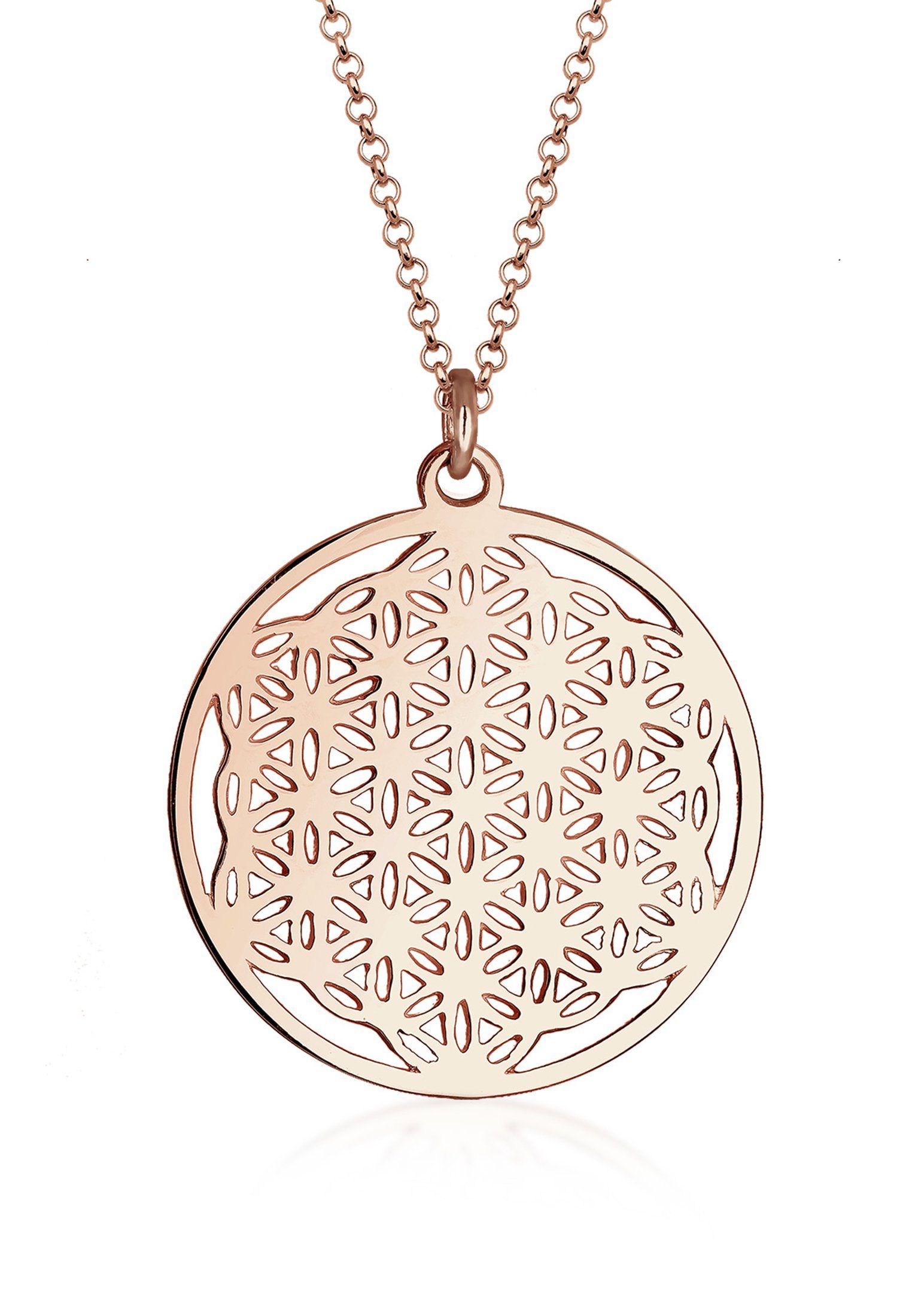 Elli Kette mit Anhänger Ornament Lebensblume Symbol 925 Sterling Silber Rosegold