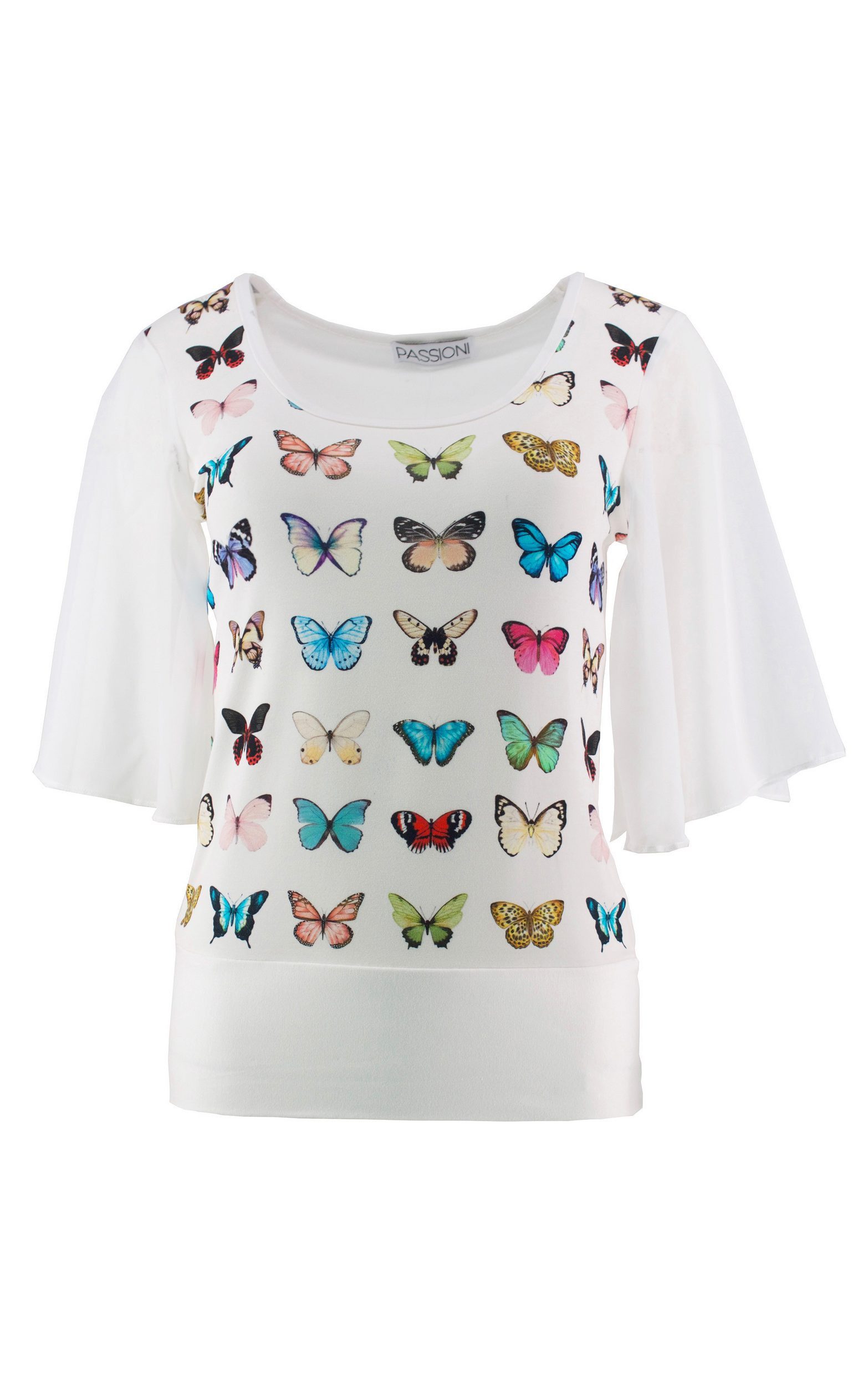 T-Shirt Sommerliches weißes Top mit elegantem Schmetterlingsmuster vorne