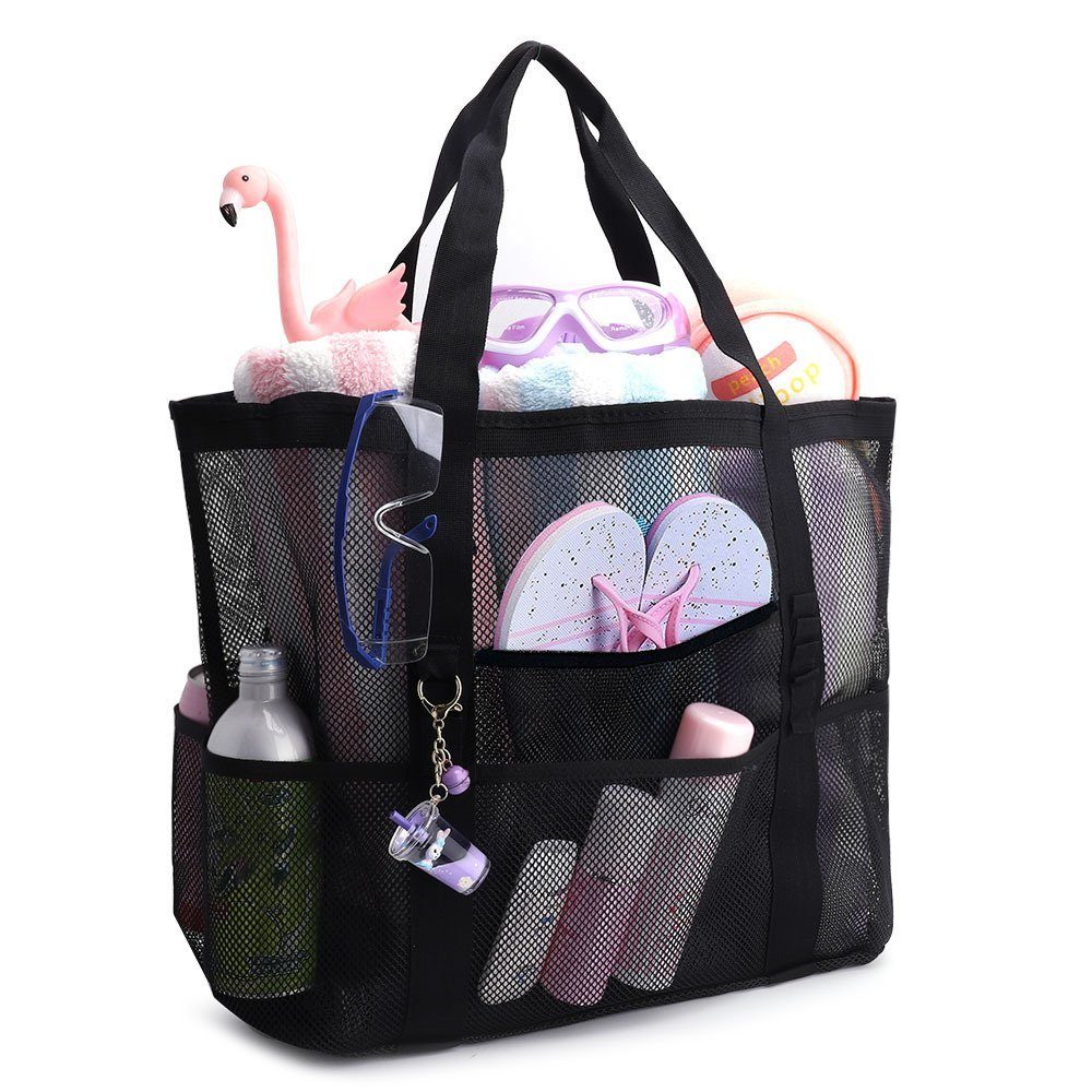 Zimtky Reisetasche Strand-Netztasche mit großem Fassungsvermögen, Aufbewahrungstasche schwarz