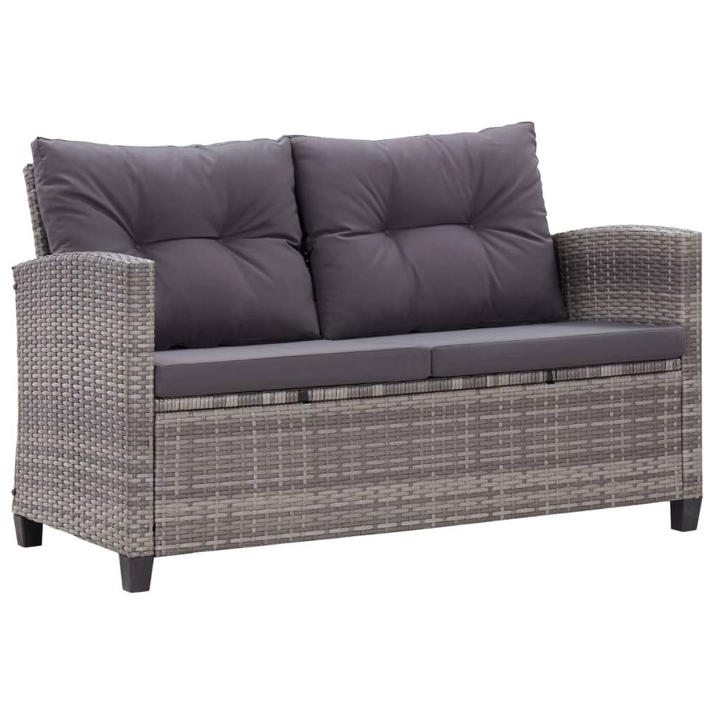vidaXL Sofa 2-Sitzer-Gartensofa mit Kissen Grau 124 cm Poly Rattan