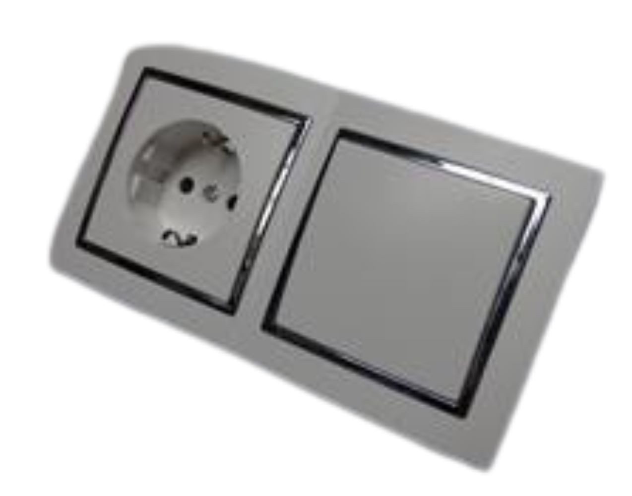 Schalter 9491 Levina S 2-er 1 x Schuko 1 x Wechsel Schalter silberner Rand