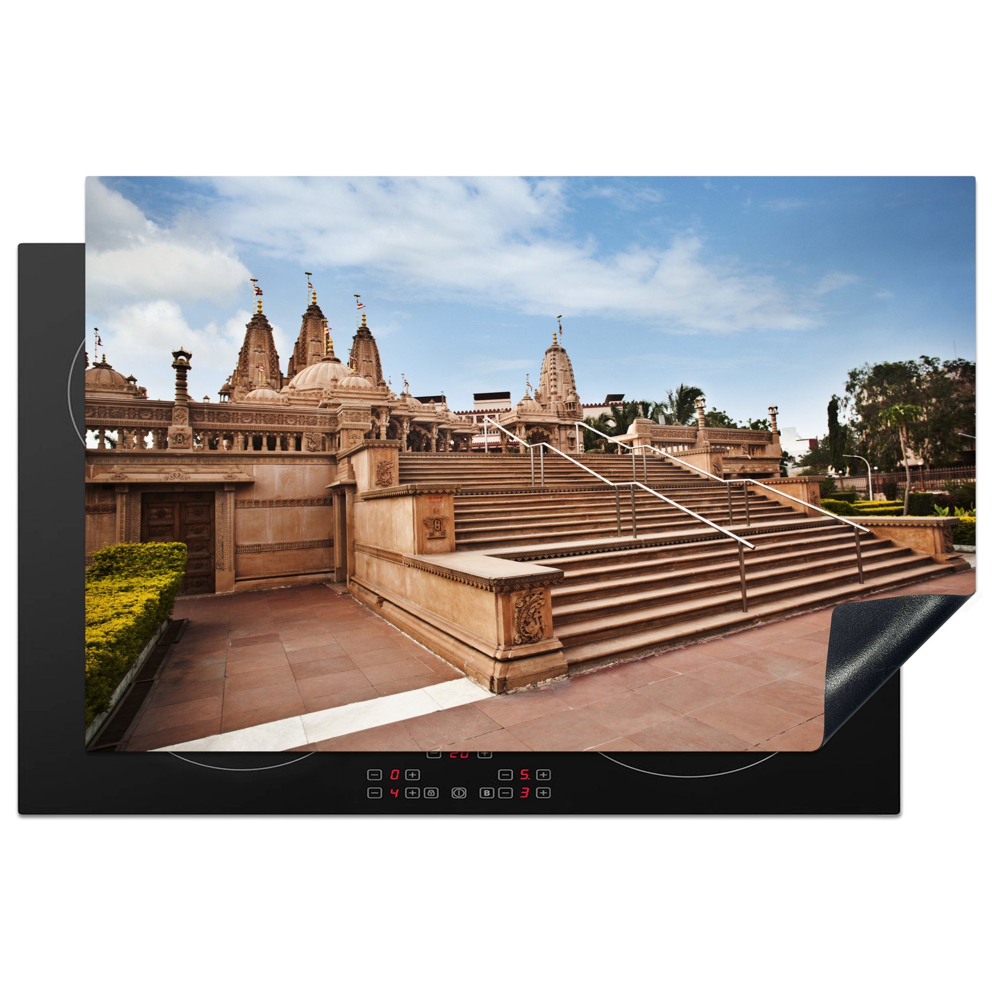 MuchoWow Herdblende-/Abdeckplatte Der asiatische Swaminarayan-Tempel in Indien, Vinyl, (1 tlg), 81x52 cm, Induktionskochfeld Schutz für die küche, Ceranfeldabdeckung